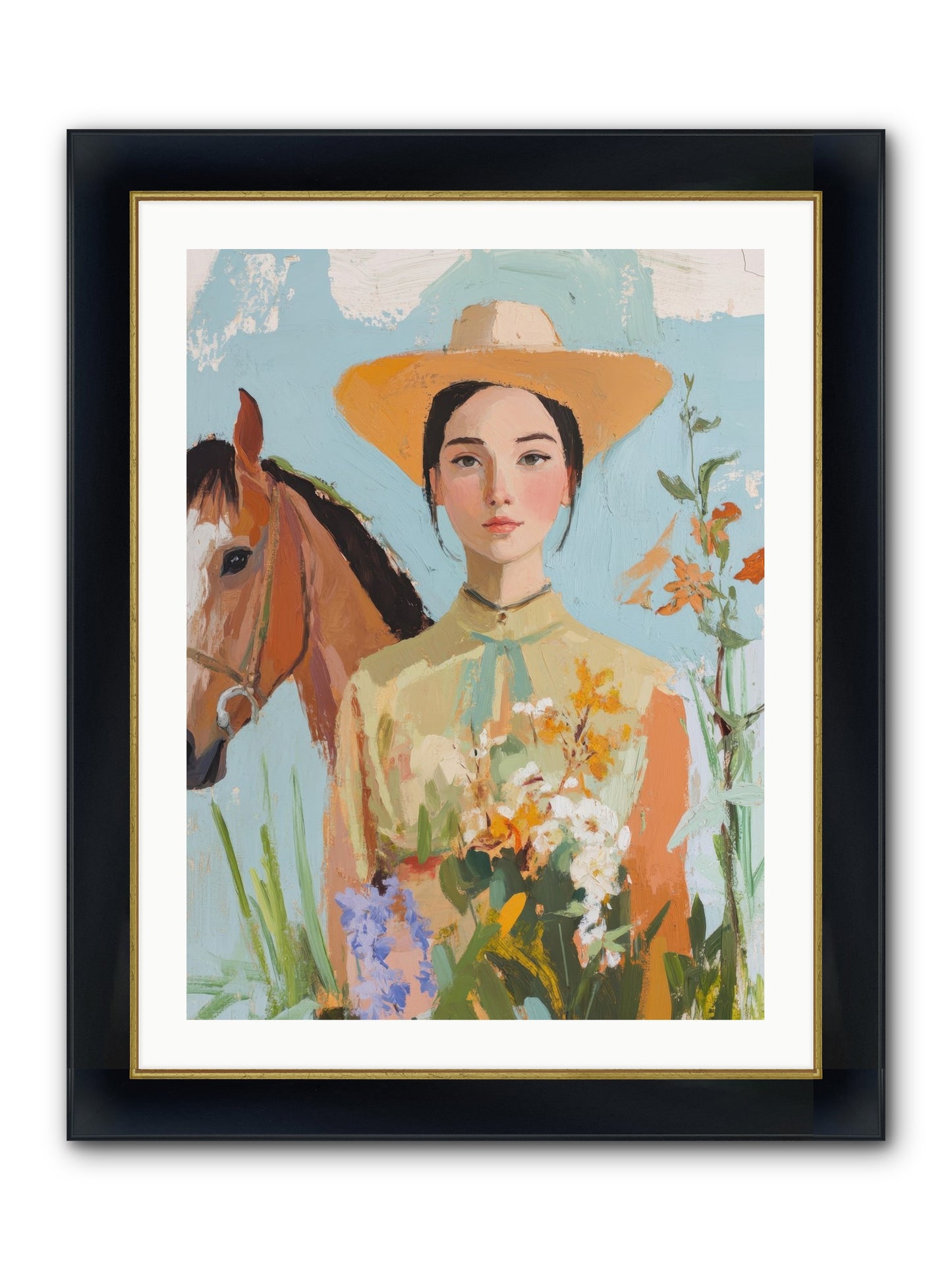 Western Mosaic Framed Print - Wide Black w/Gold 24x32