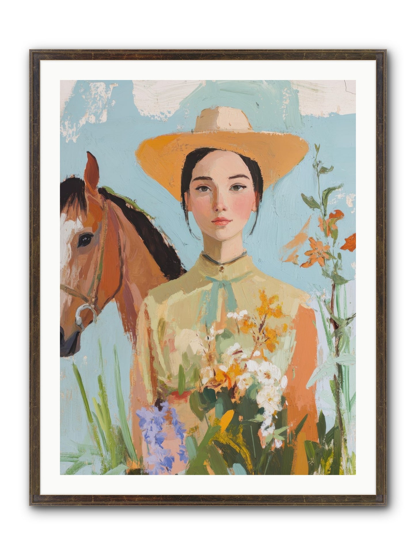 Western Mosaic Framed Print - Slimwoods Black/Gold 30x40