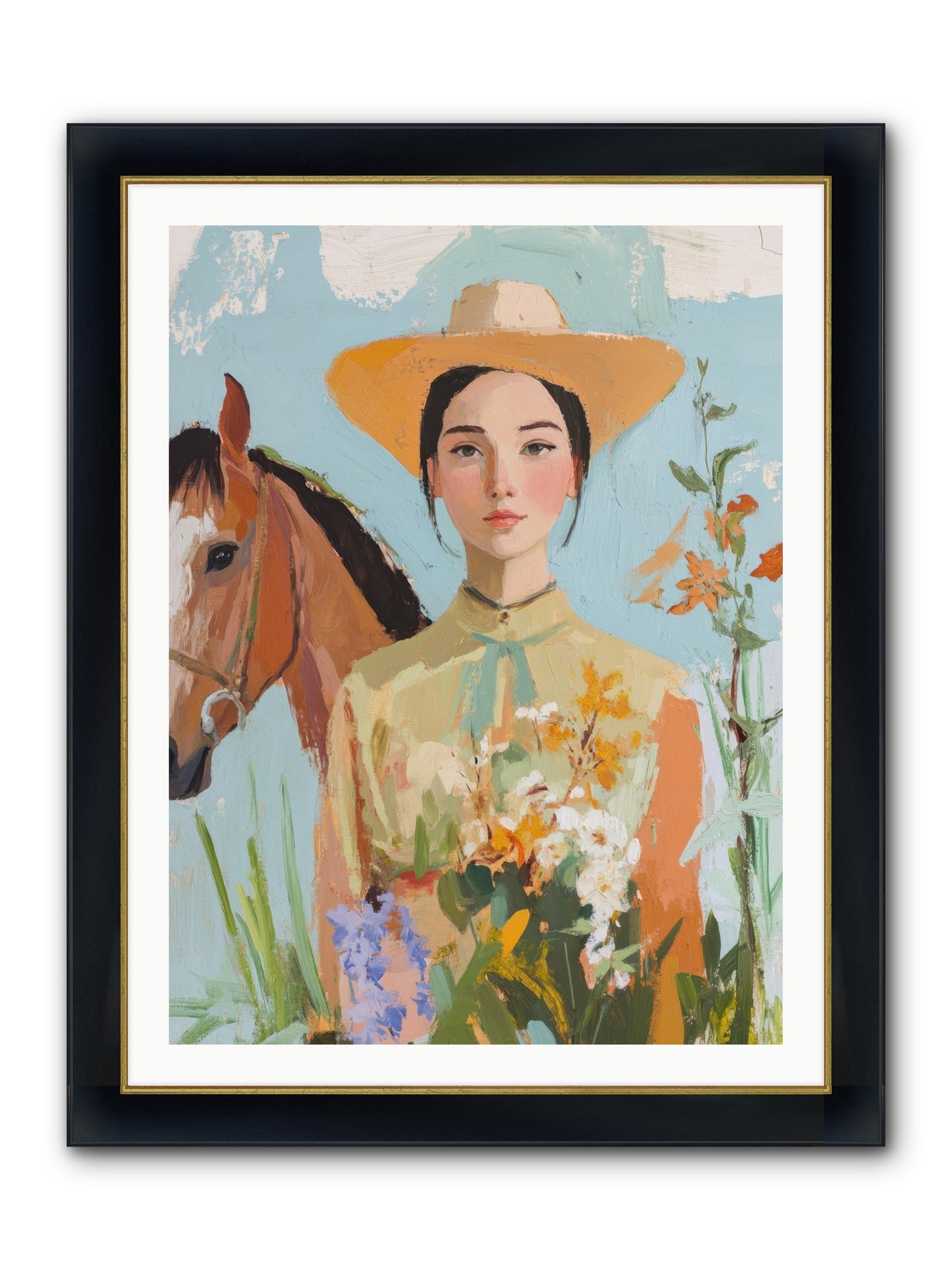 Western Mosaic Framed Print - Wide Black w/Gold 30x40