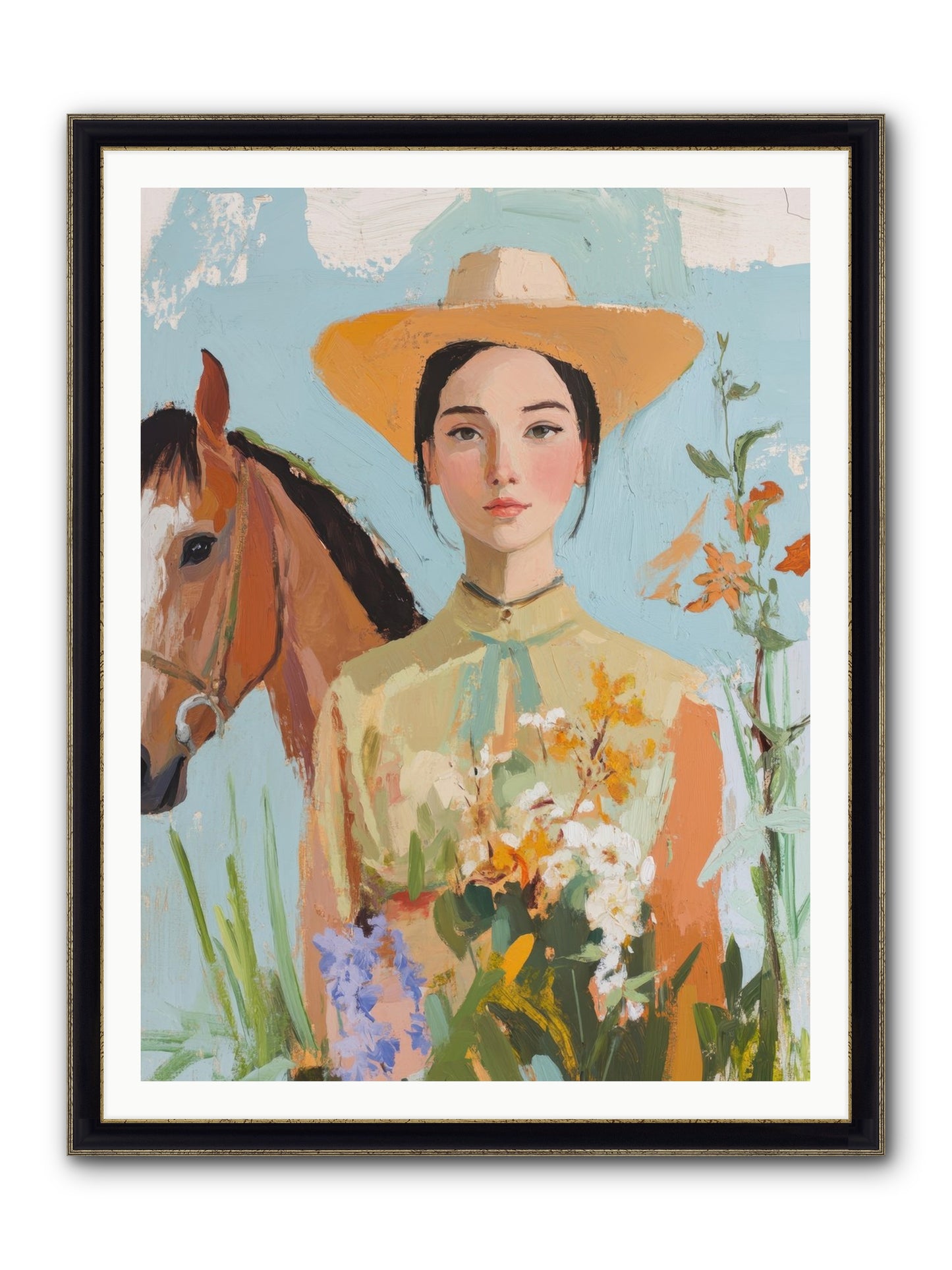 Western Mosaic Framed Print - Black & Gold 36x48