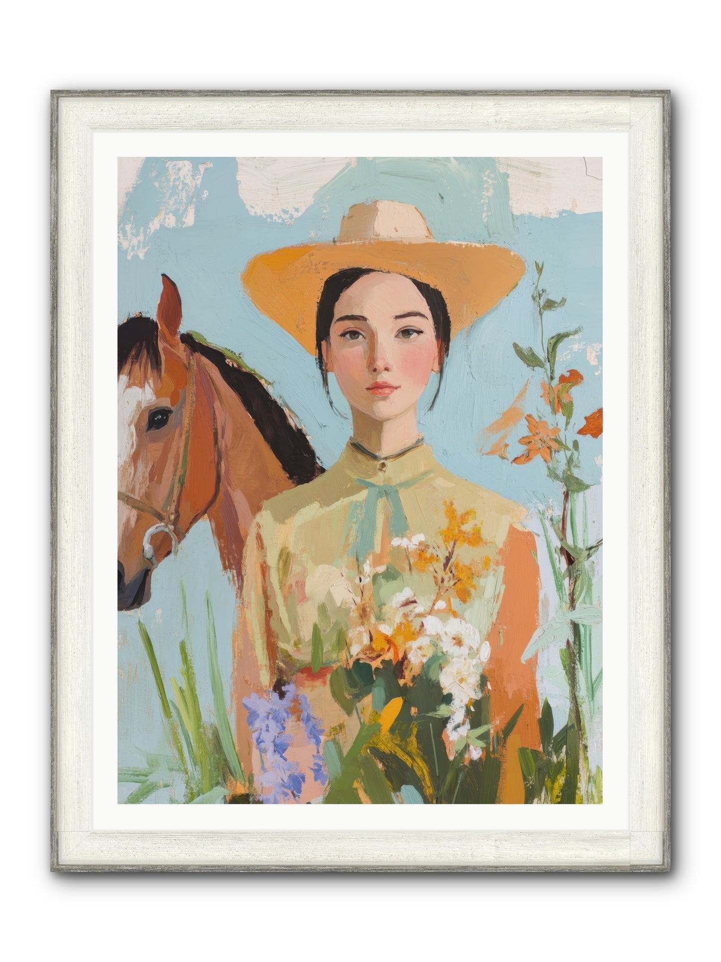 Western Mosaic Framed Print - Driftwood White 36x48