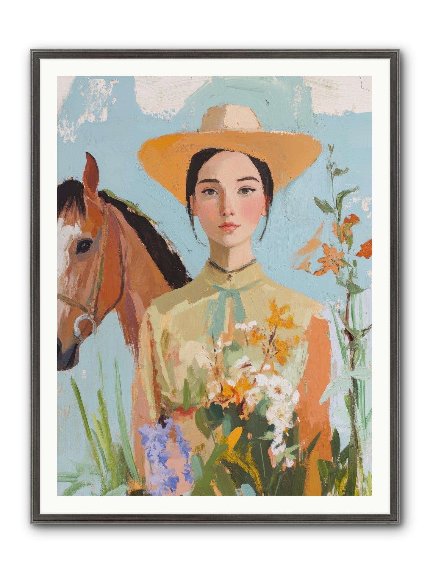 Western Mosaic Framed Print - Slimwoods Black/Silver 36x48