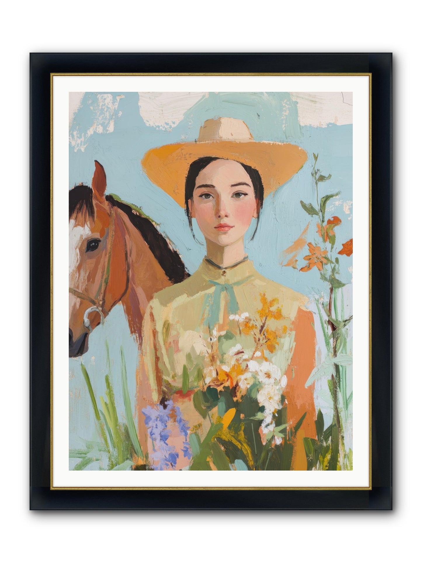 Western Mosaic Framed Print - Wide Black w/Gold 36x48