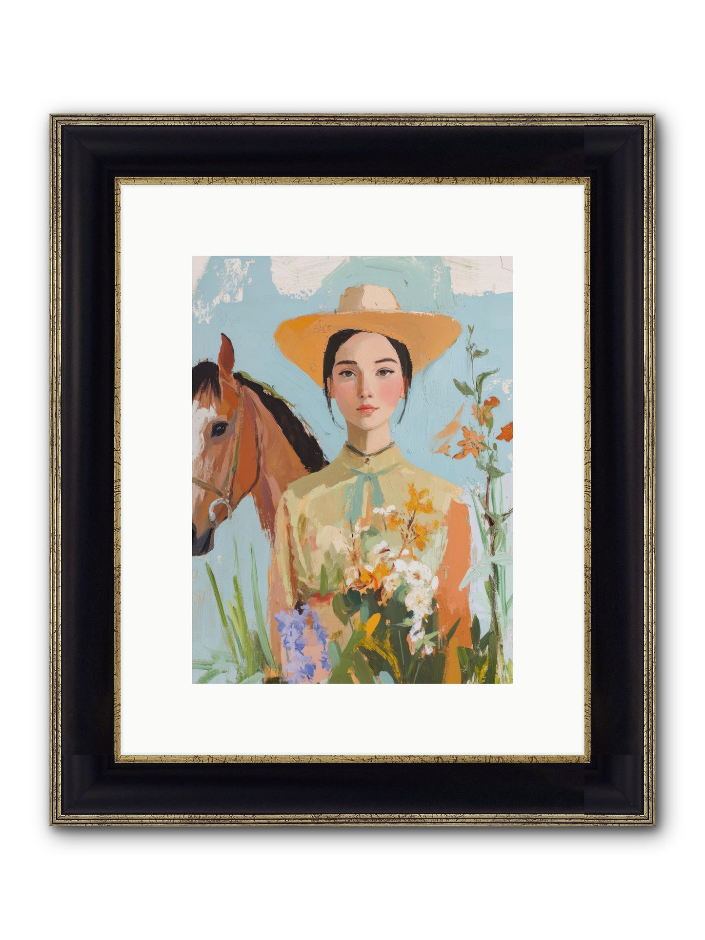 Western Mosaic Framed Print - Black & Gold 9x12