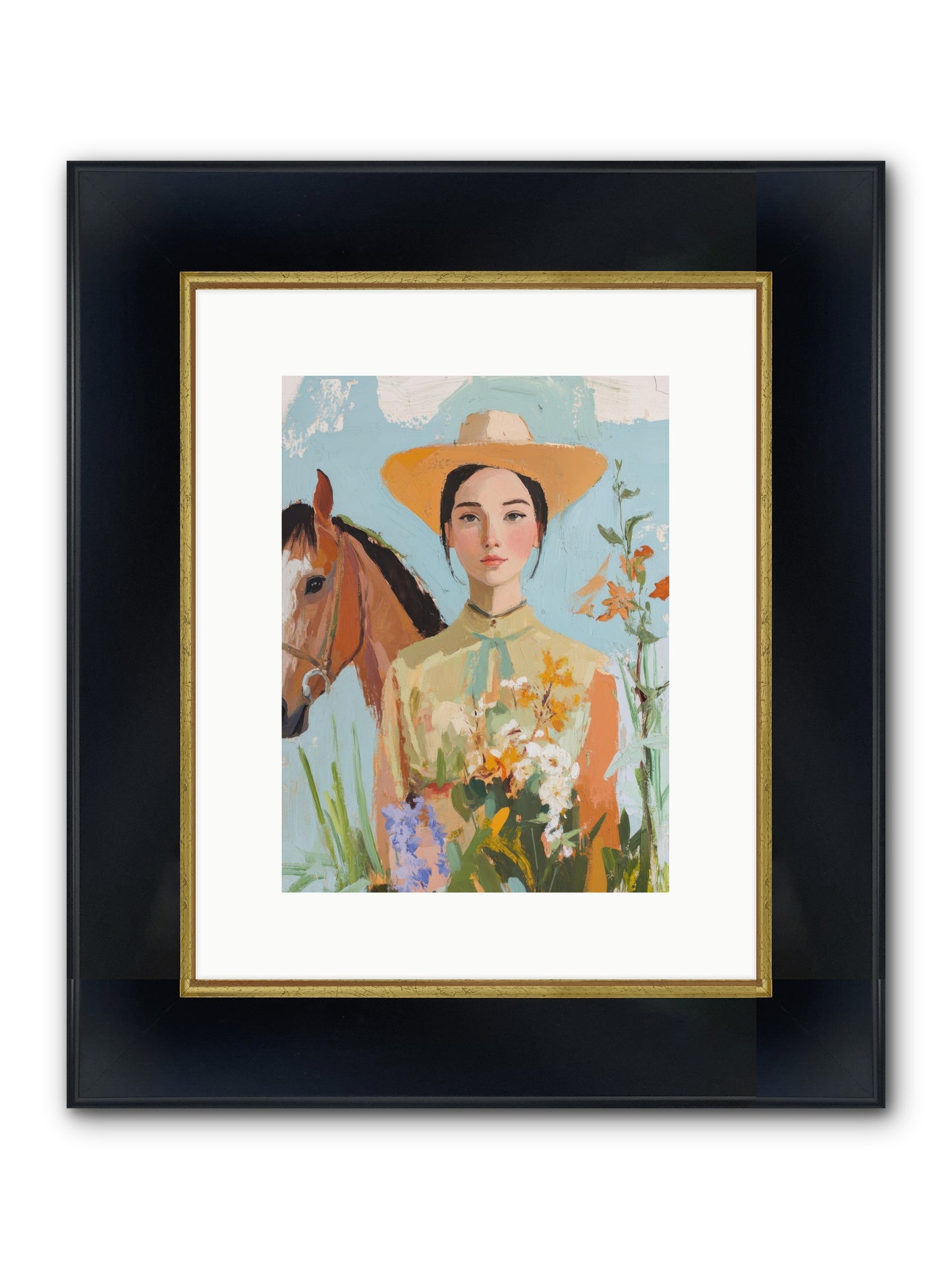 Western Mosaic Framed Print - Wide Black w/Gold 9x12