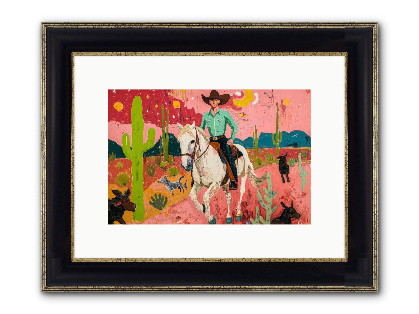 Western Rose Framed Print - Black & Gold 12x8