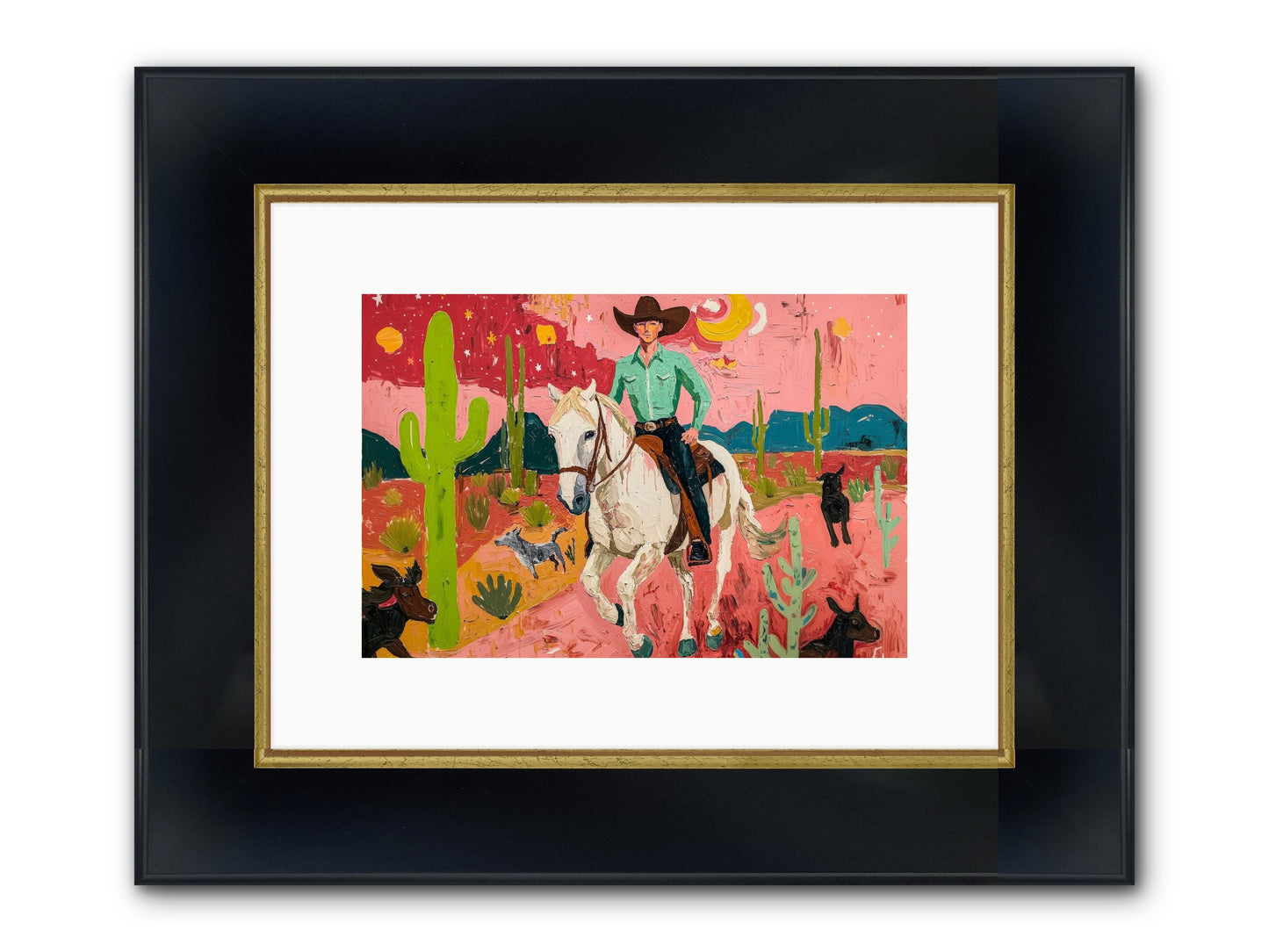 Western Rose Framed Print - Wide Black w/Gold 12x8