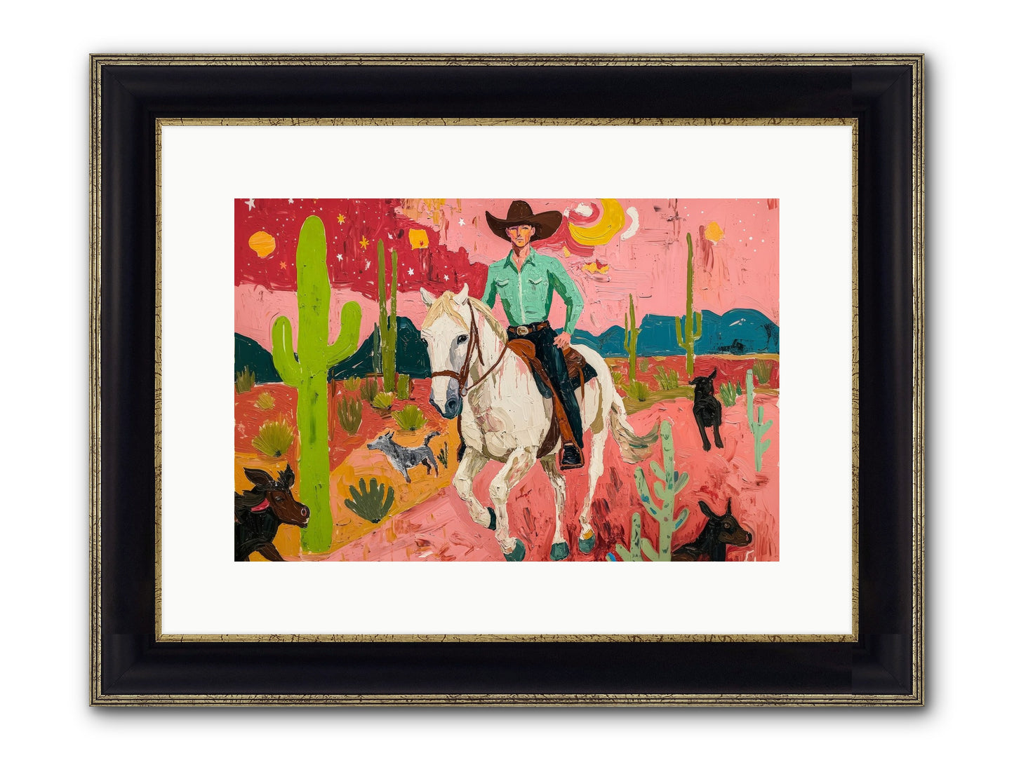 Western Rose Framed Print - Black & Gold 15x10