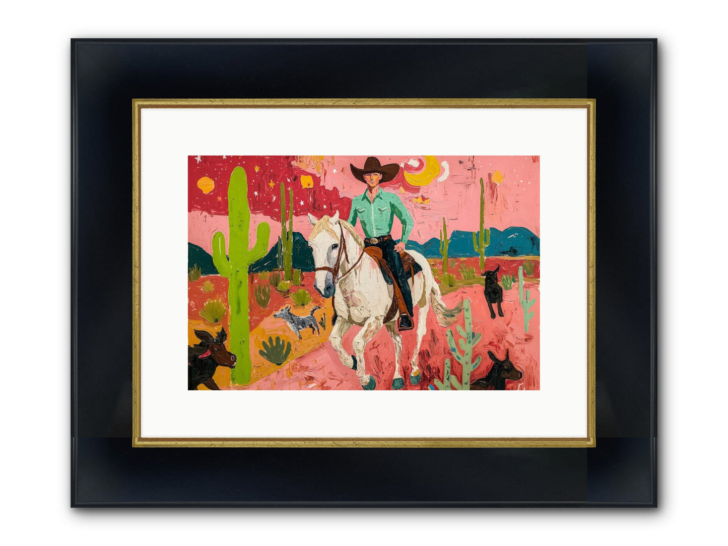 Western Rose Framed Print - Wide Black w/Gold 15x10