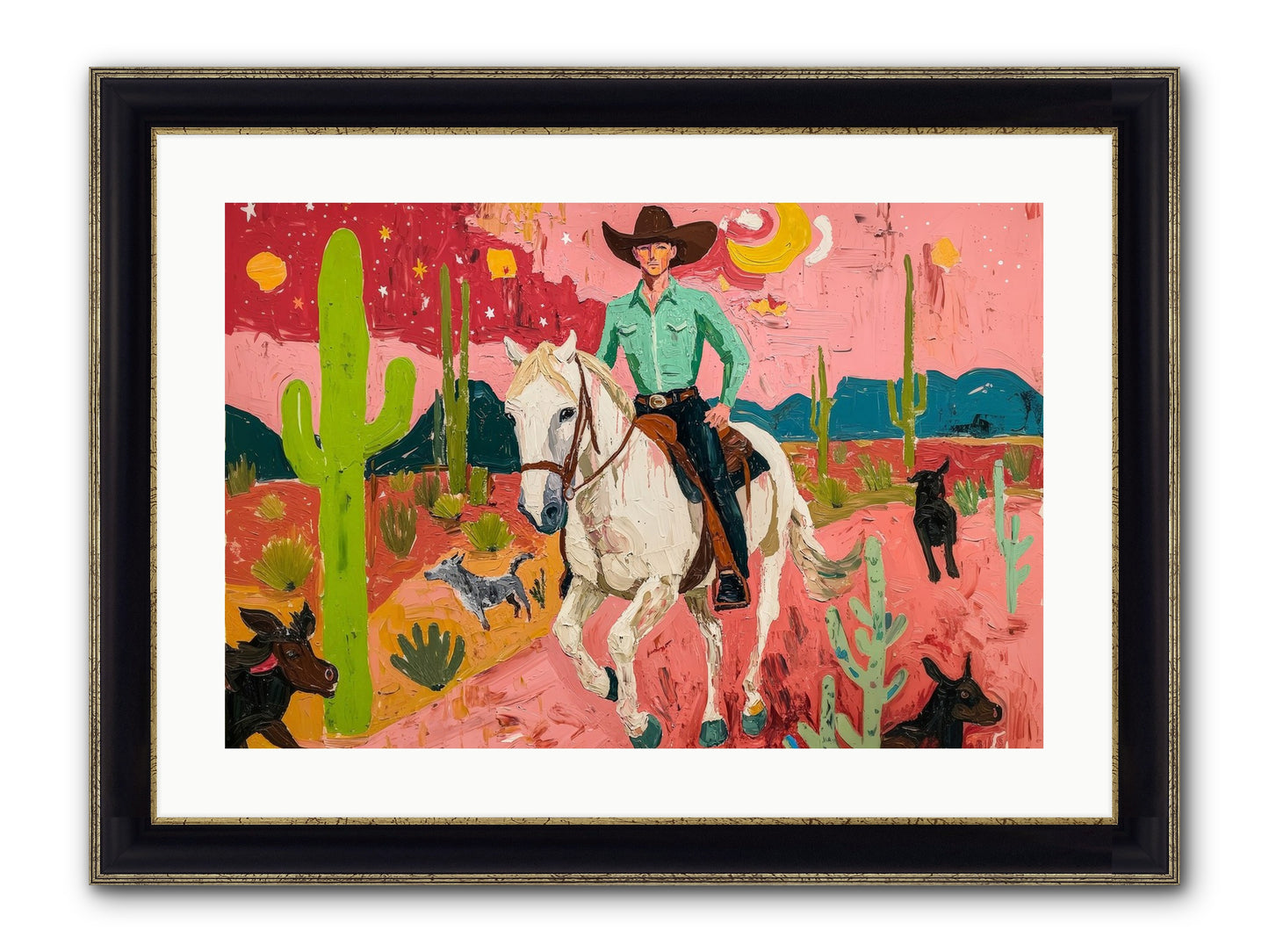 Western Rose Framed Print - Black & Gold 24x16