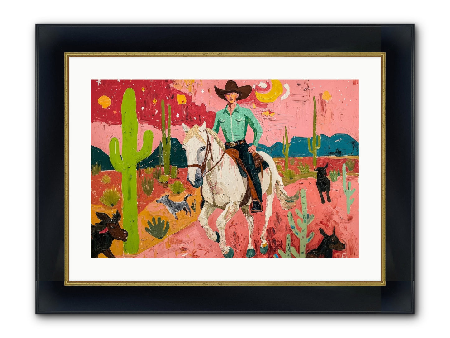Western Rose Framed Print - Wide Black w/Gold 24x16