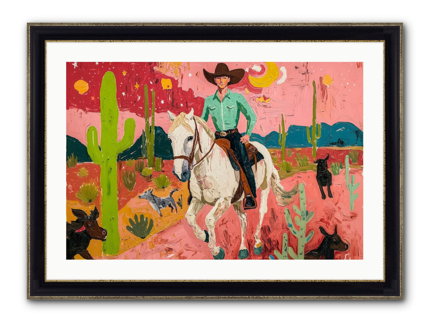 Western Rose Framed Print - Black & Gold 30x20