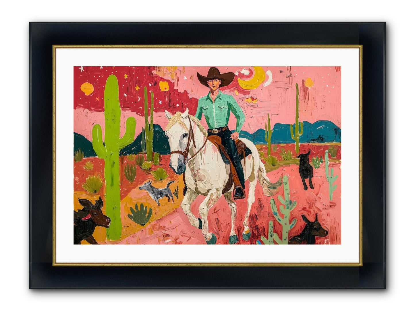 Western Rose Framed Print - Wide Black w/Gold 30x20