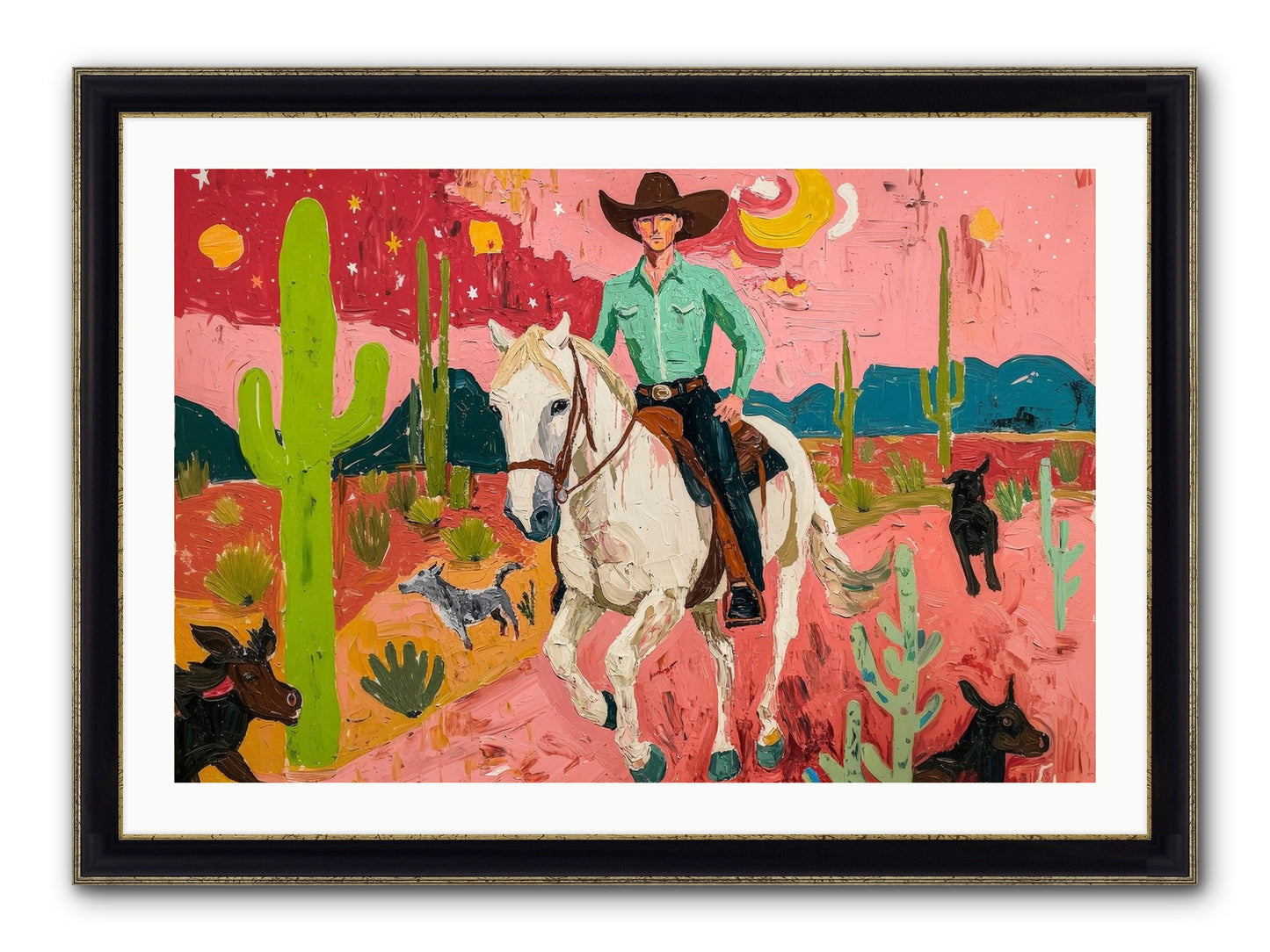 Western Rose Framed Print - Black & Gold 36x24