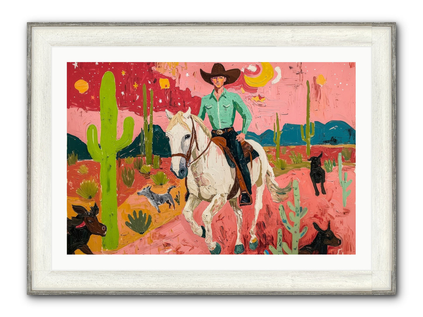 Western Rose Framed Print - Driftwood White 36x24