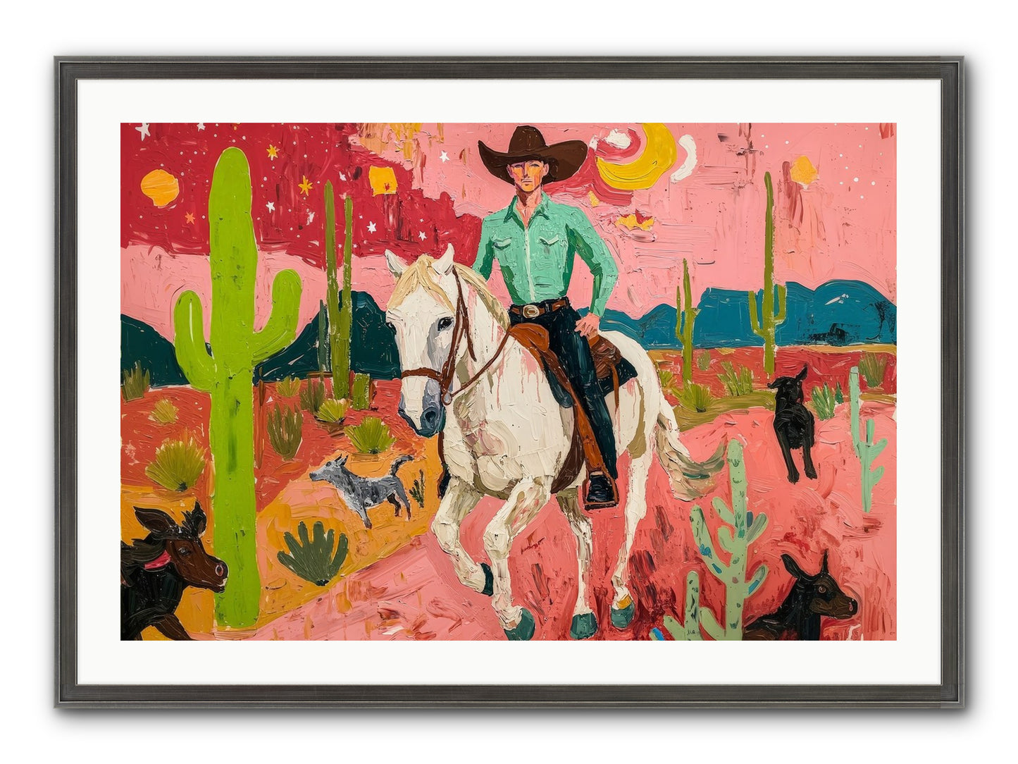 Western Rose Framed Print - Slimwoods Black/Silver 36x24