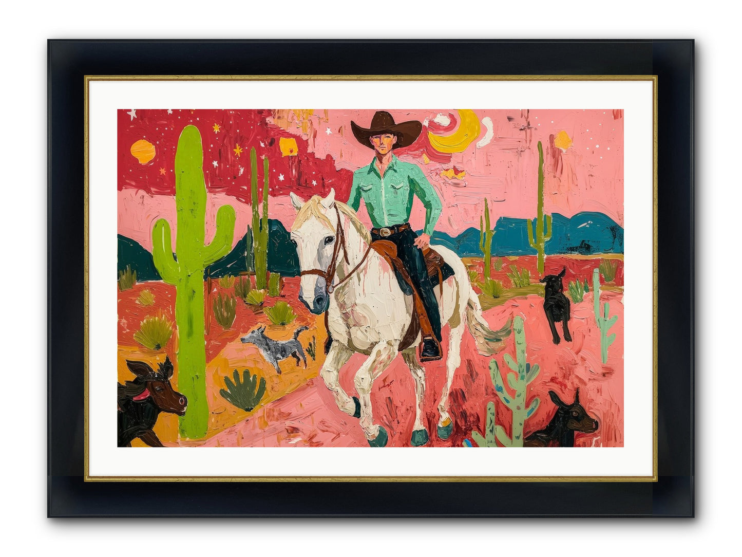 Western Rose Framed Print - Wide Black w/Gold 36x24