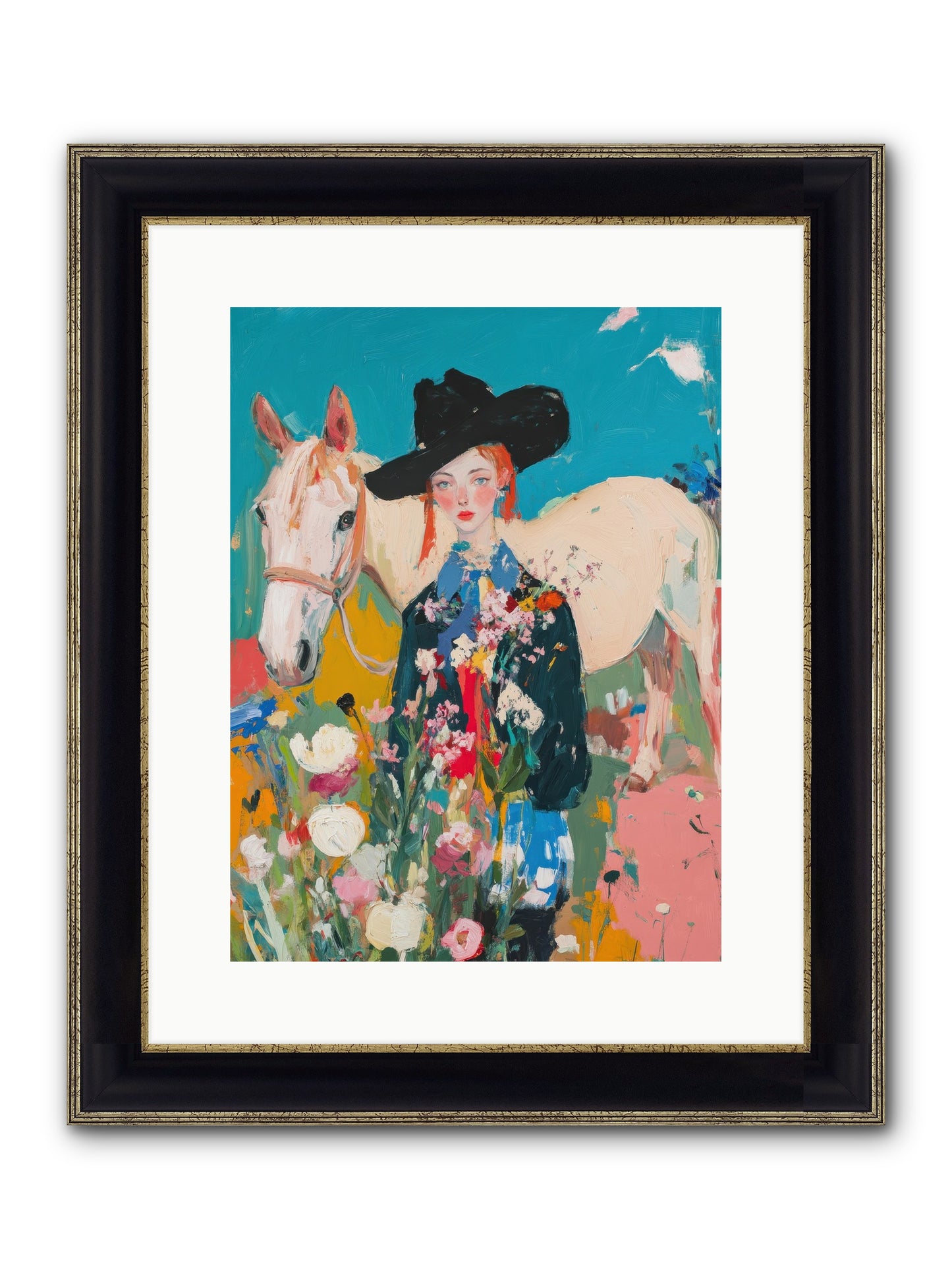 Western Tapestry Framed Print - Black & Gold 12x16