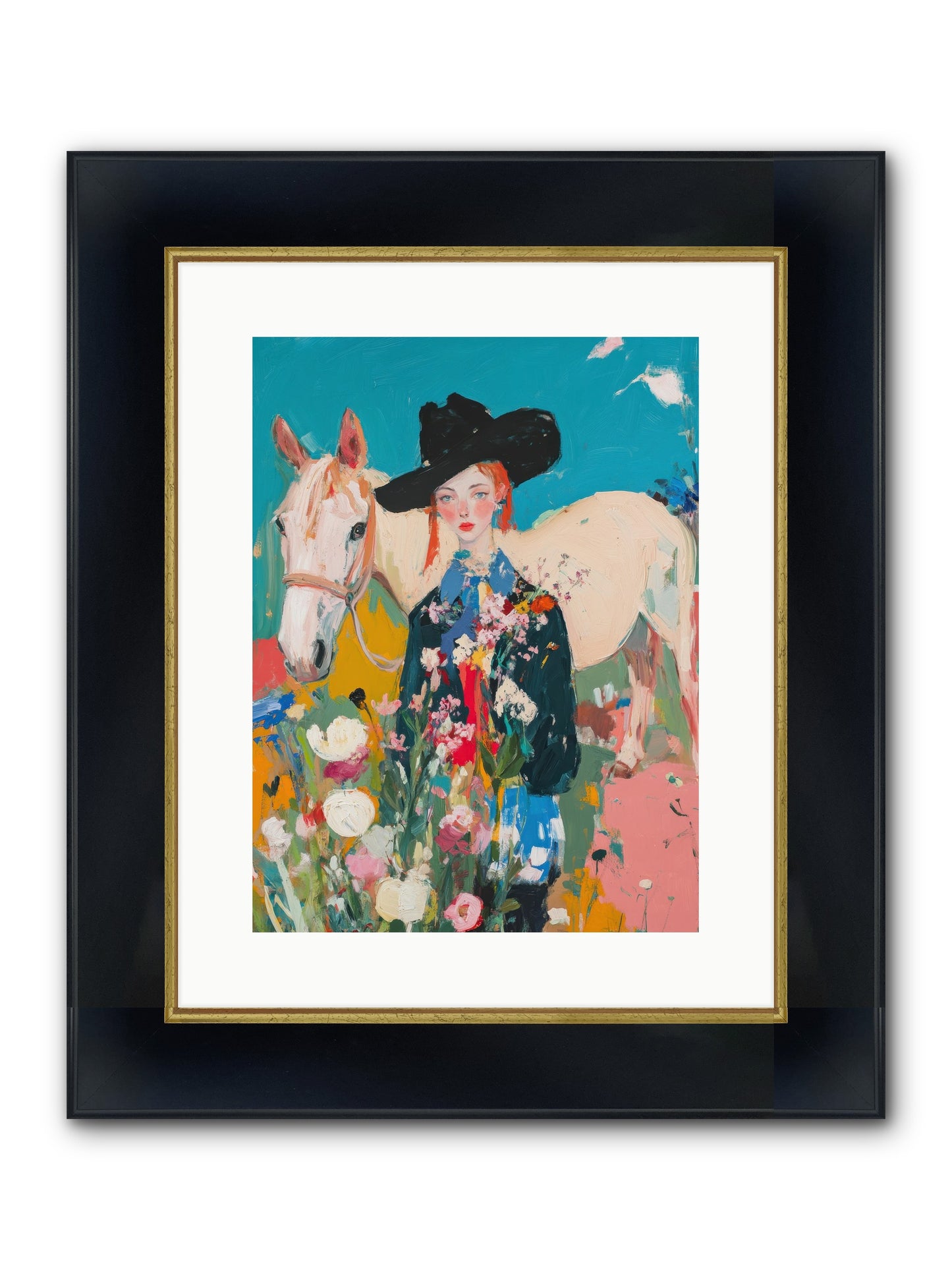 Western Tapestry Framed Print - Wide Black w/Gold 12x16