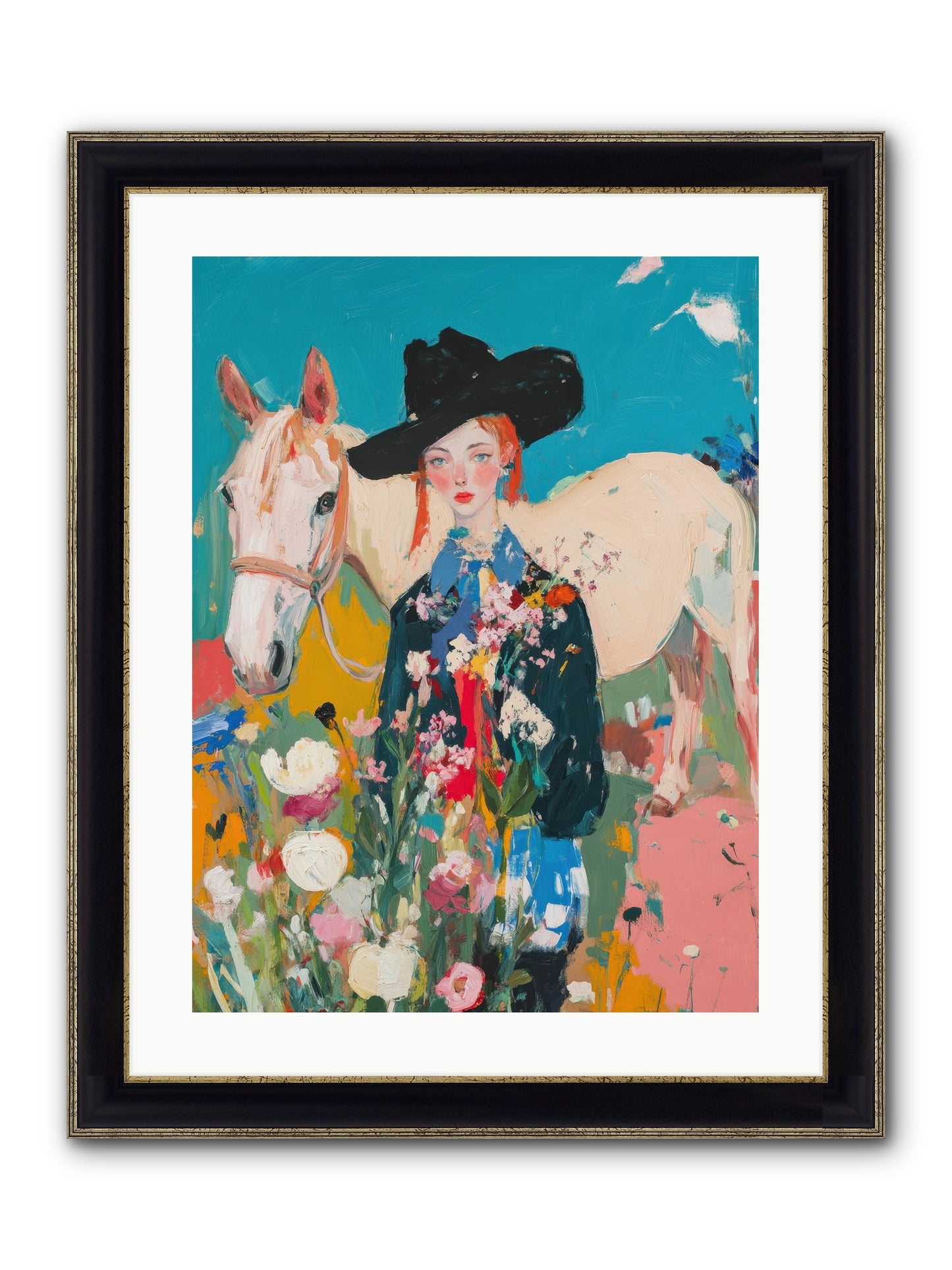 Western Tapestry Framed Print - Black & Gold 18x24