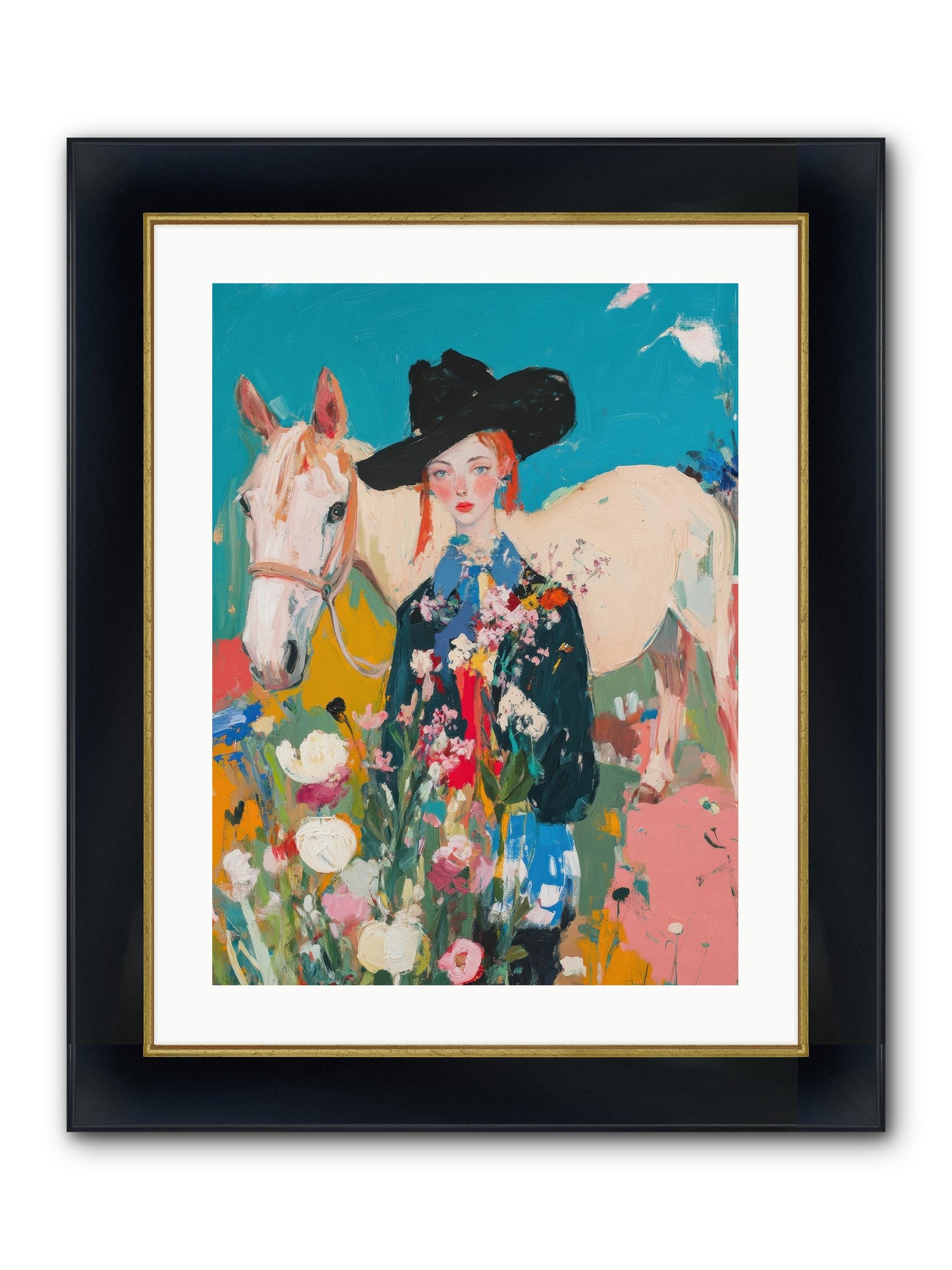 Western Tapestry Framed Print - Wide Black w/Gold 18x24