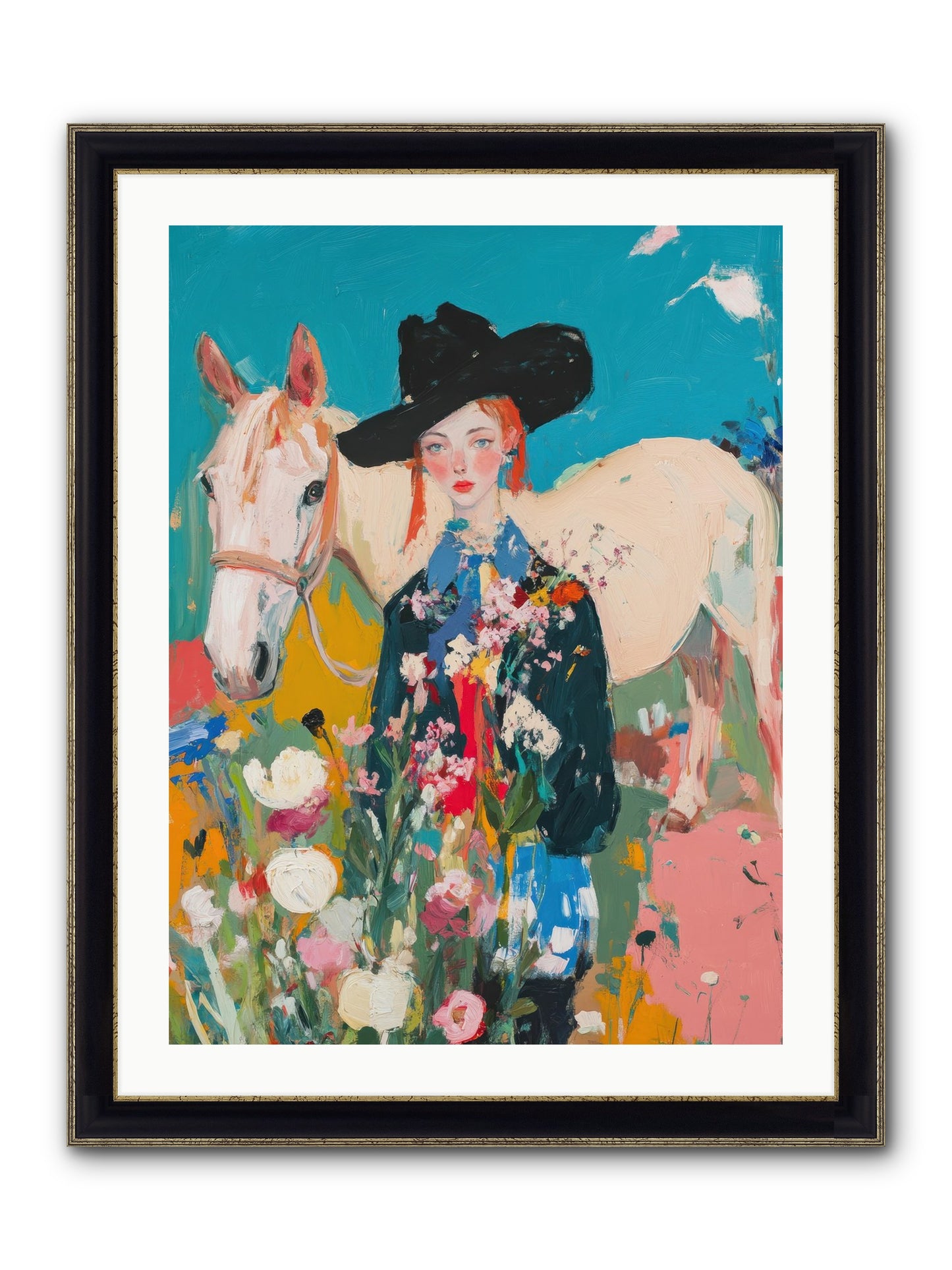 Western Tapestry Framed Print - Black & Gold 24x32