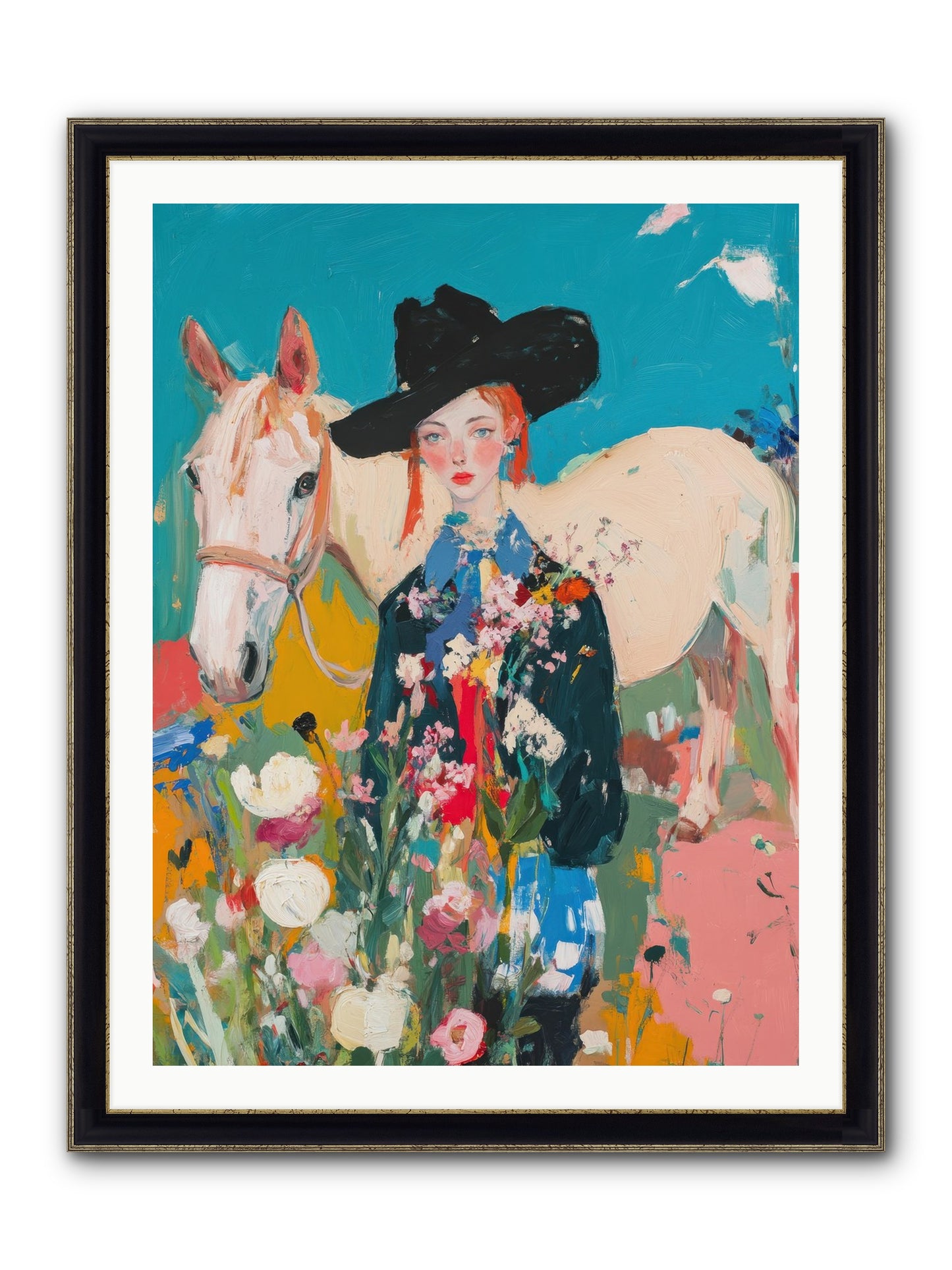 Western Tapestry Framed Print - Black & Gold 30x40
