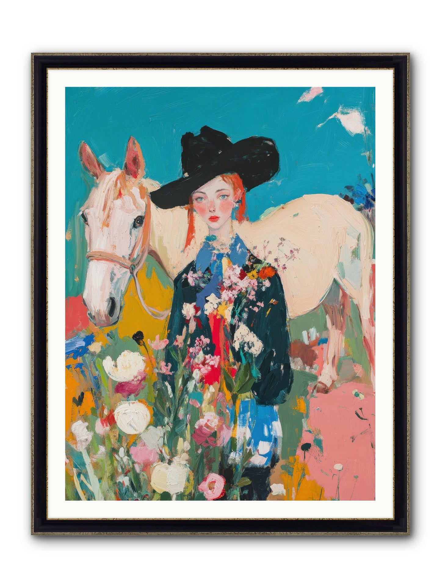 Western Tapestry Framed Print - Black & Gold 36x48