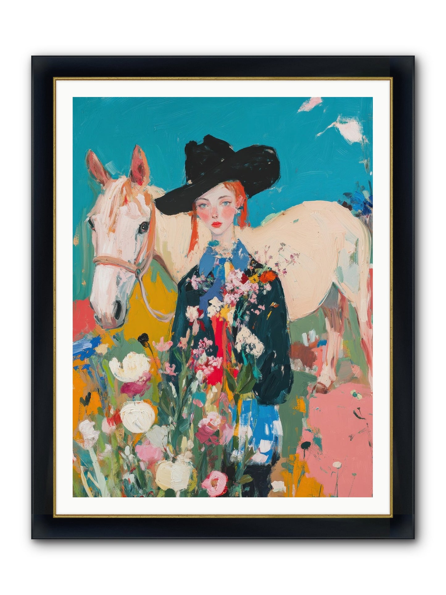 Western Tapestry Framed Print - Wide Black w/Gold 36x48
