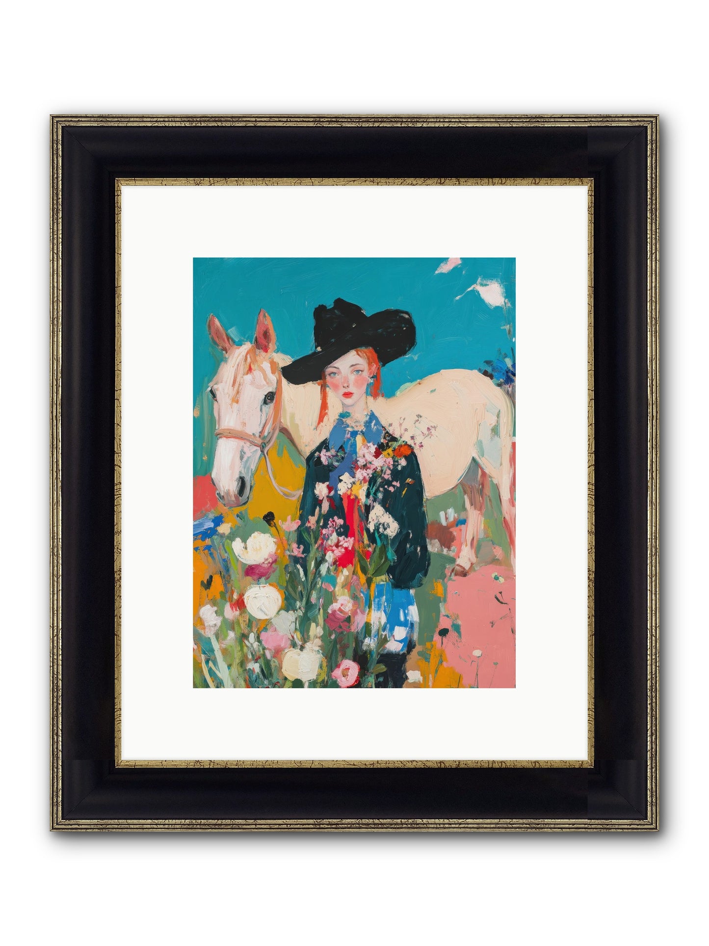 Western Tapestry Framed Print - Black & Gold 9x12