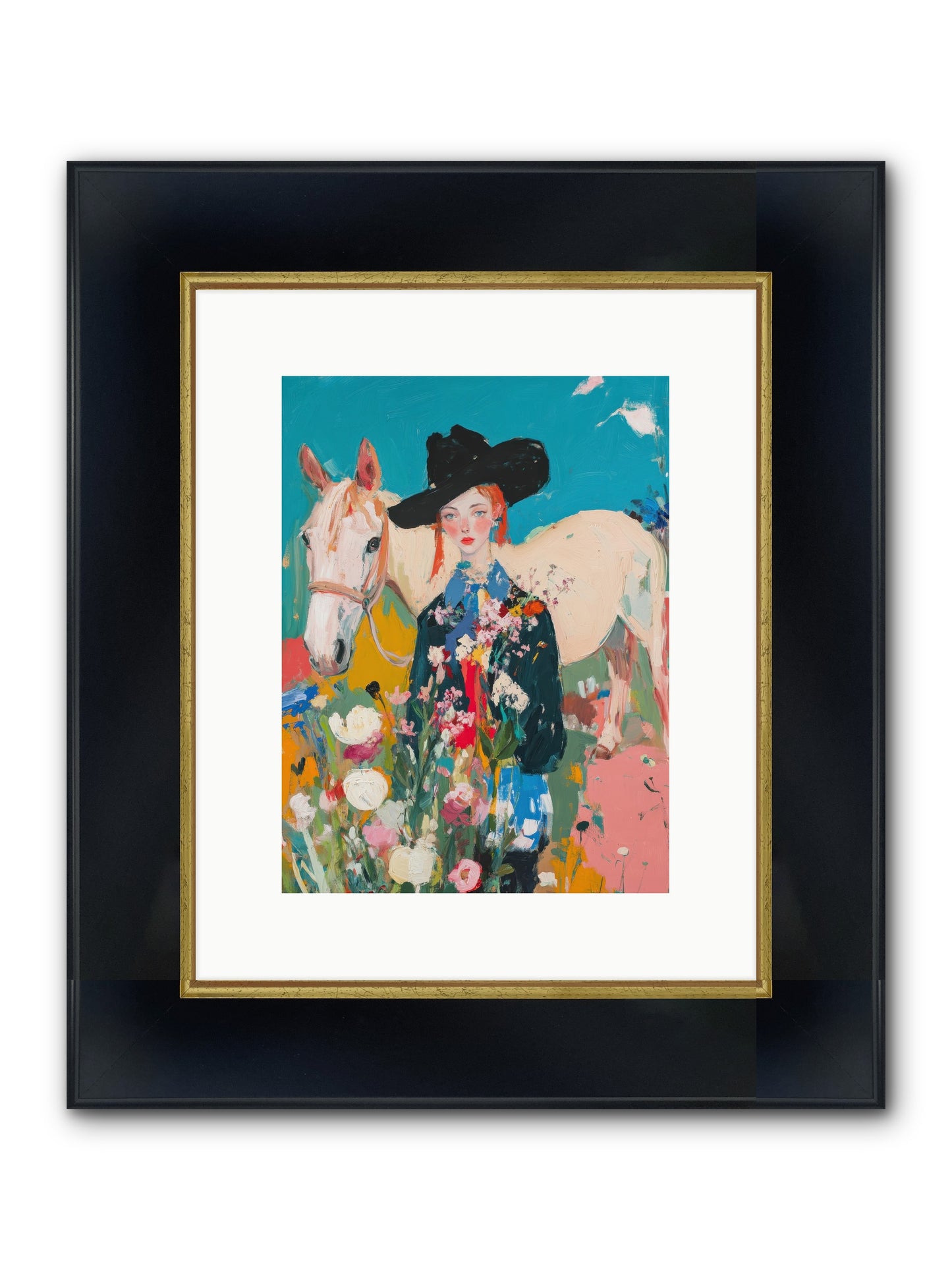 Western Tapestry Framed Print - Wide Black w/Gold 9x12