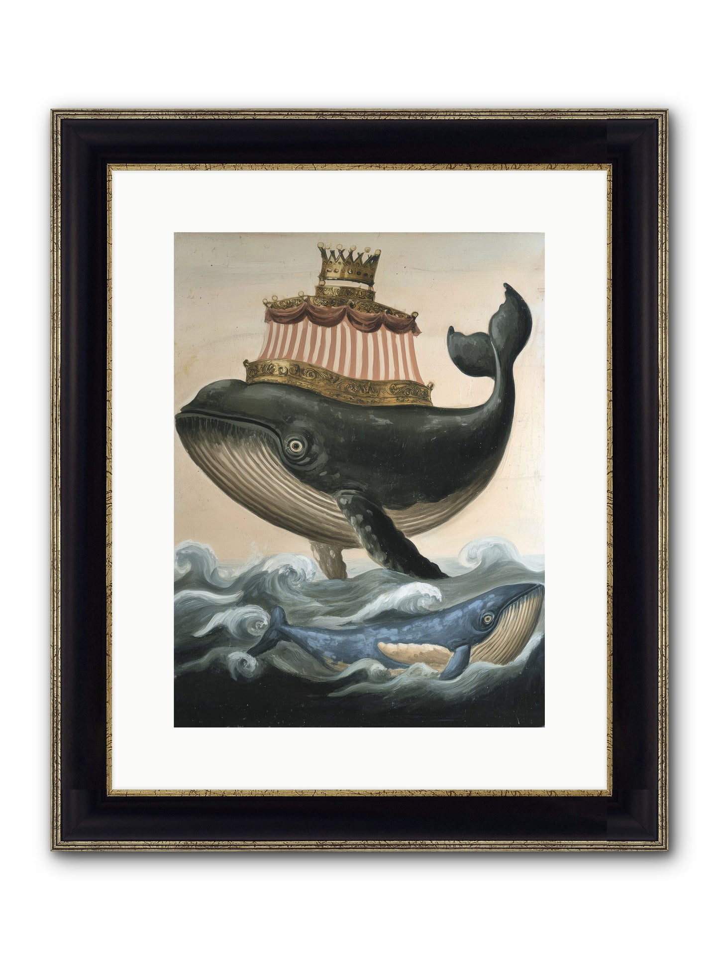 Whale King Framed Print - Black & Gold 12x16