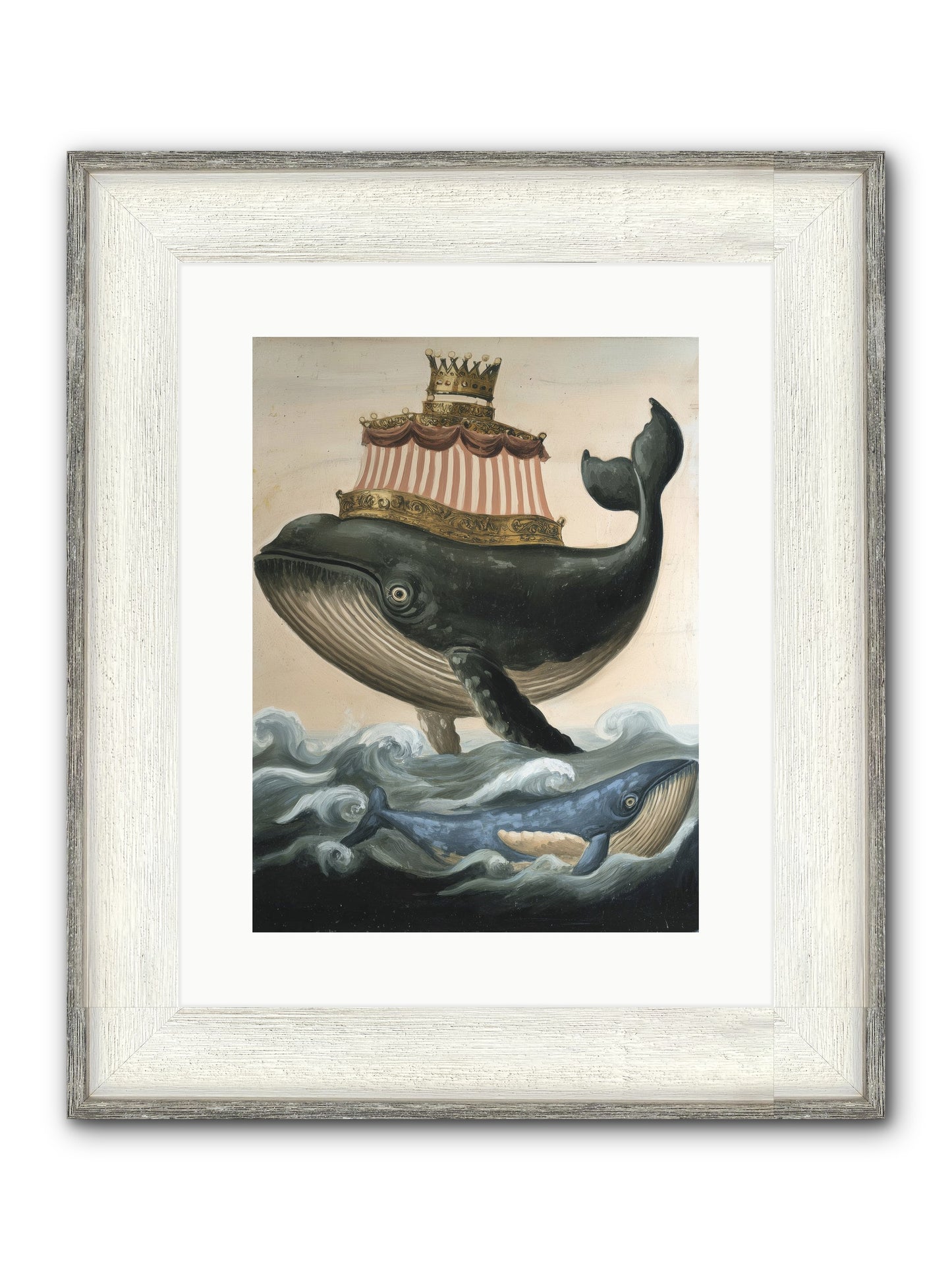 Whale King Framed Print - Driftwood White 12x16