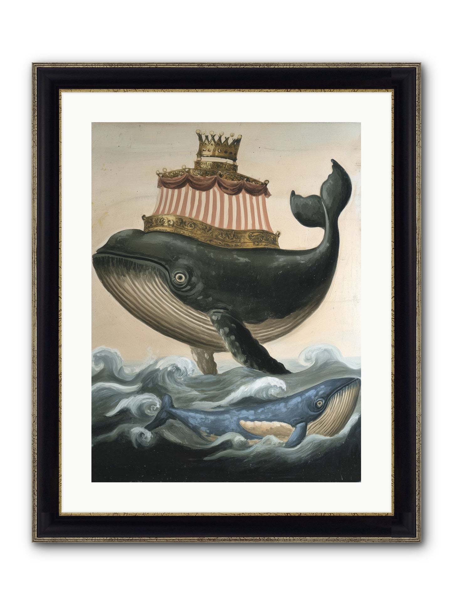 Whale King Framed Print - Black & Gold 18x24
