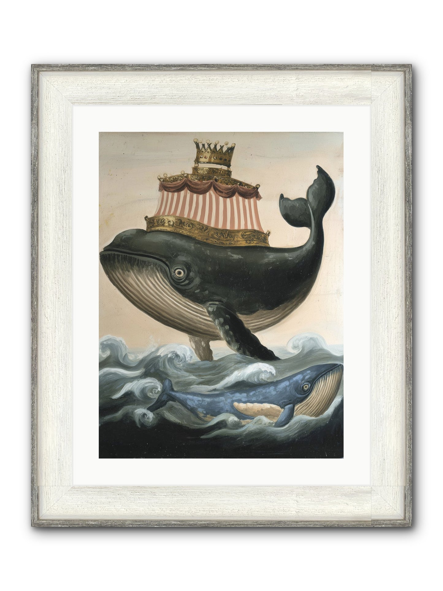 Whale King Framed Print - Driftwood White 18x24