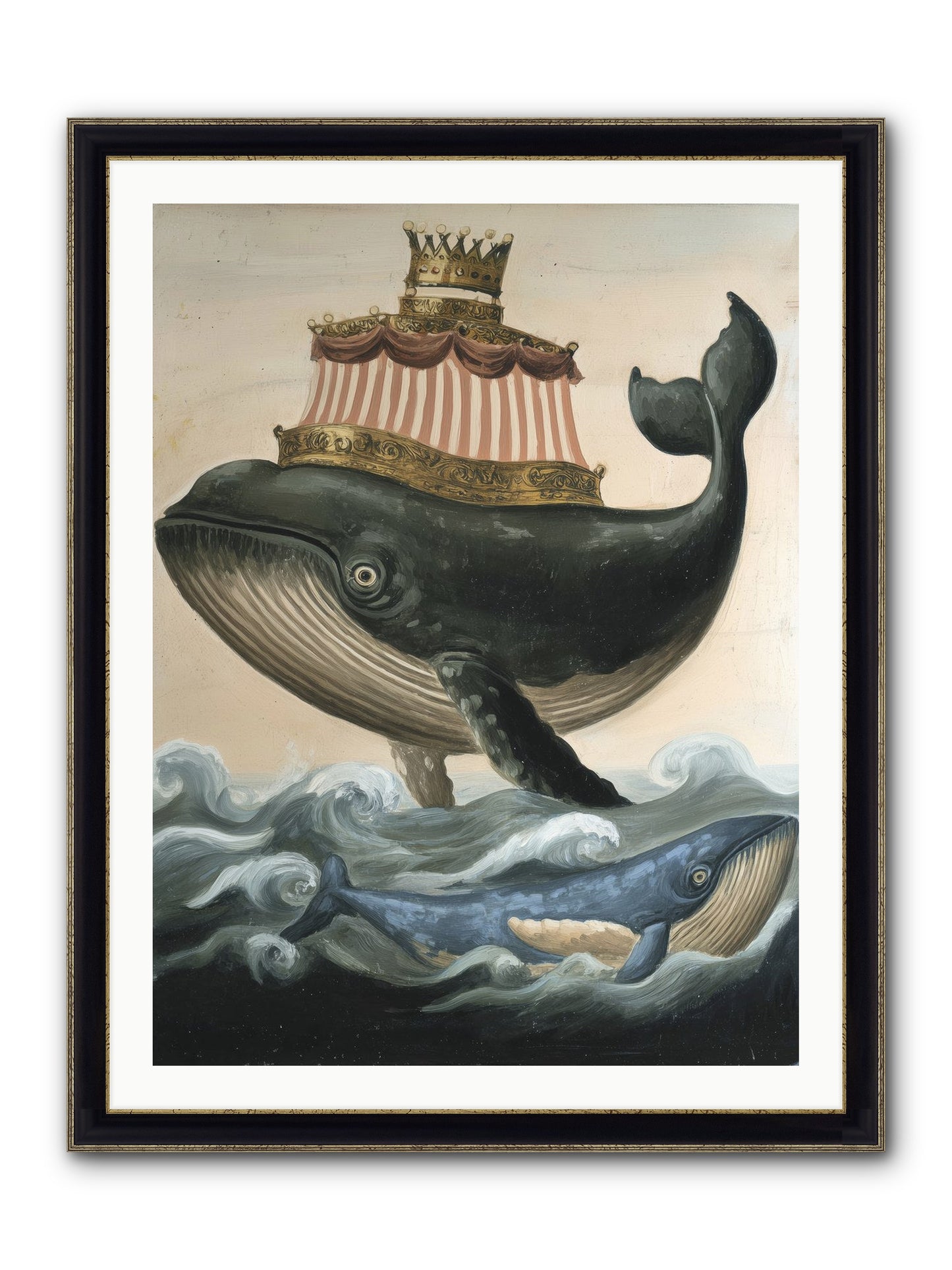 Whale King Framed Print - Black & Gold 30x40