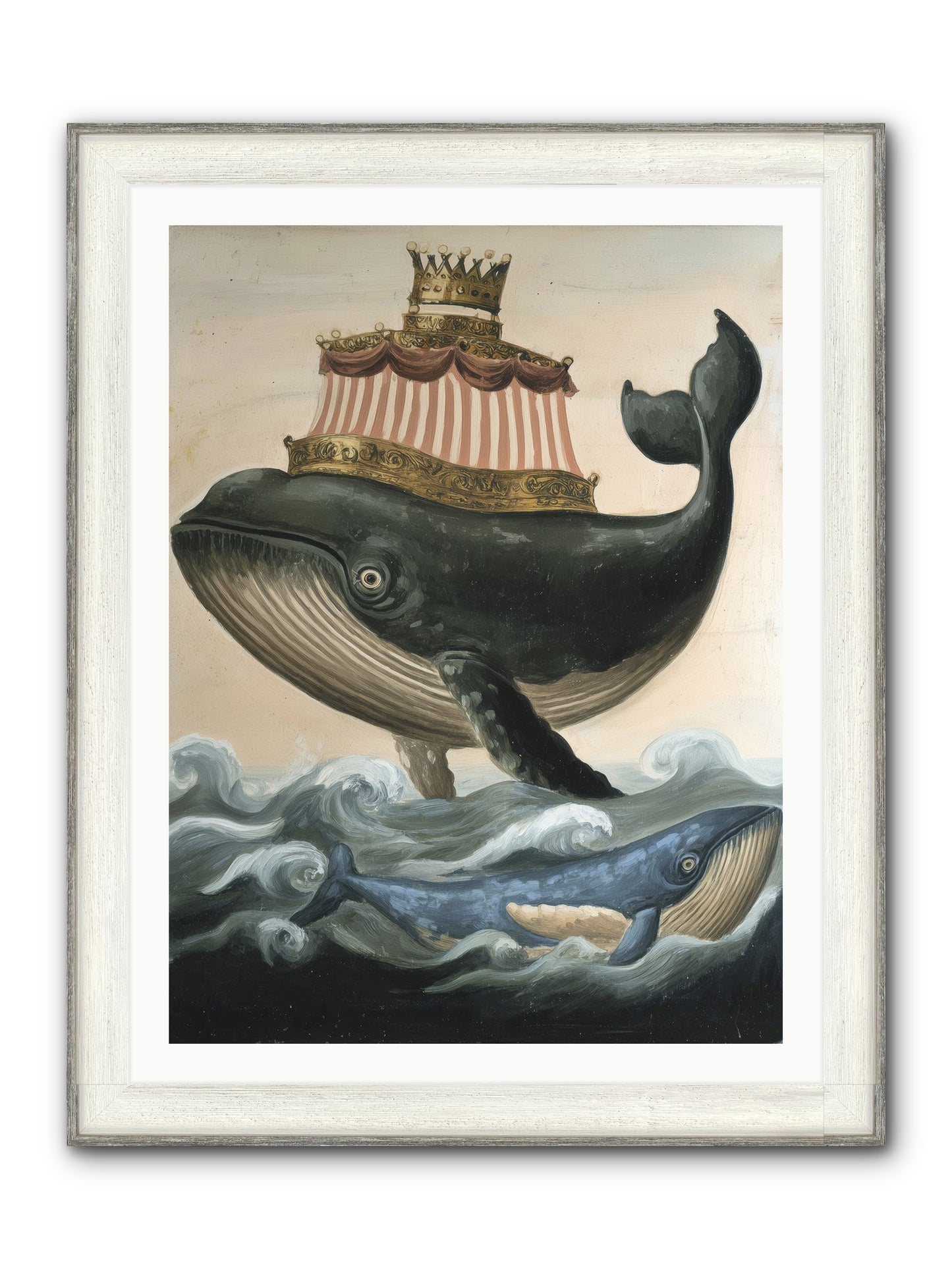Whale King Framed Print - Driftwood White 30x40