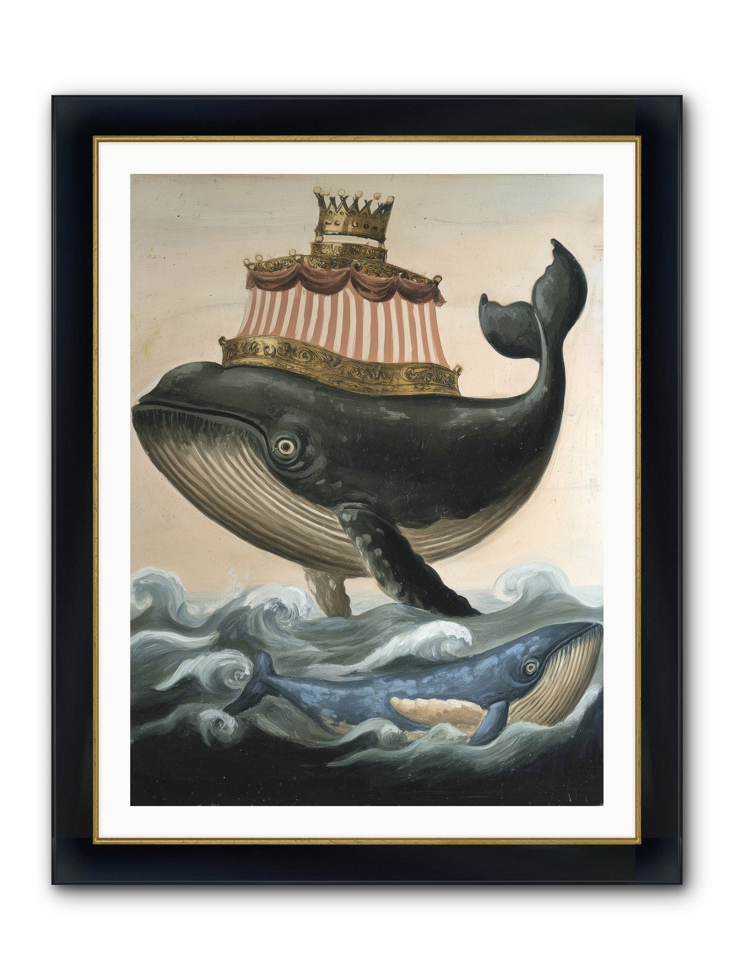 Whale King Framed Print - Wide Black w/Gold 30x40