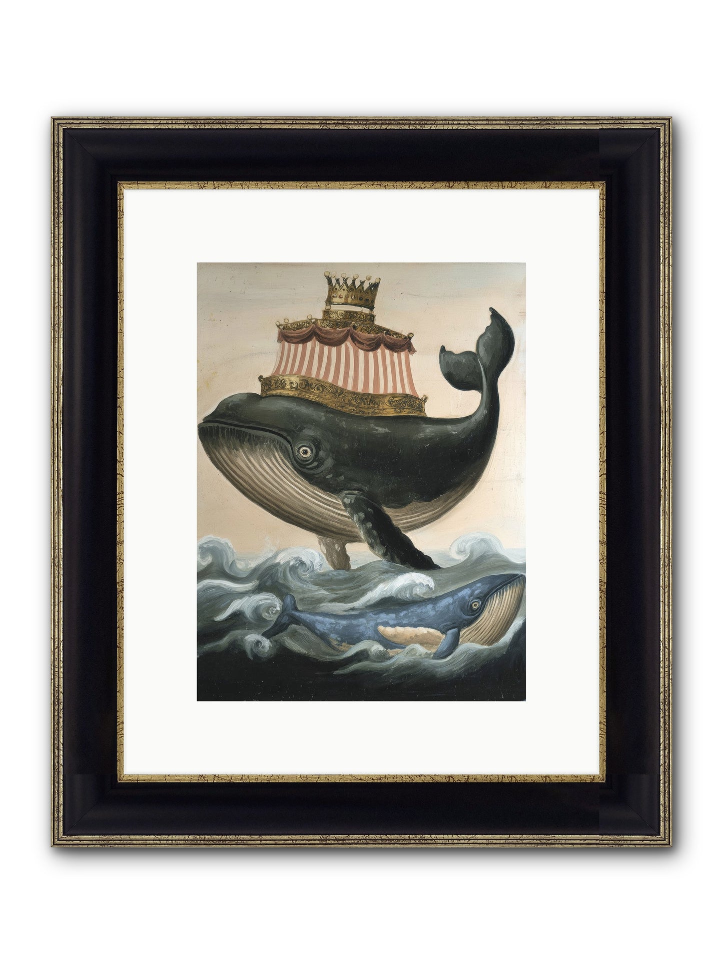 Whale King Framed Print - Black & Gold 9x12