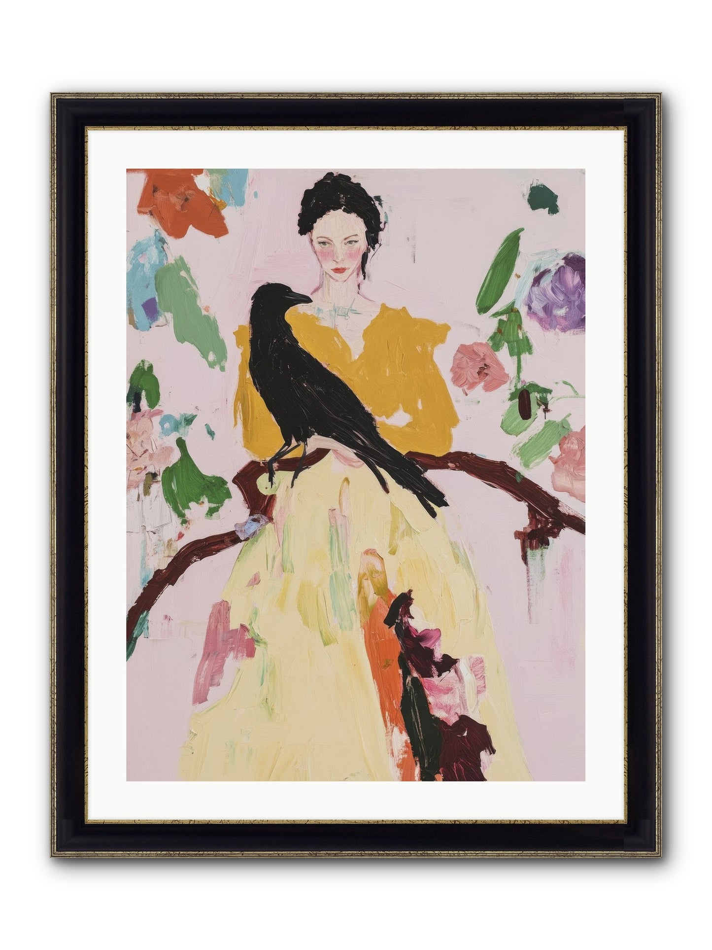 When Flowers Choose To Fly Framed Print - Black & Gold 24x32