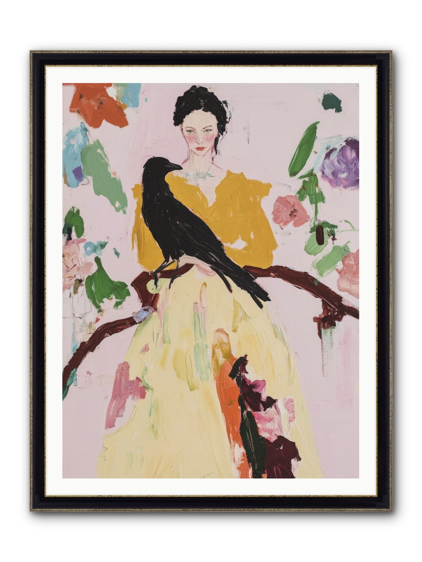 When Flowers Choose To Fly Framed Print - Black & Gold 36x48