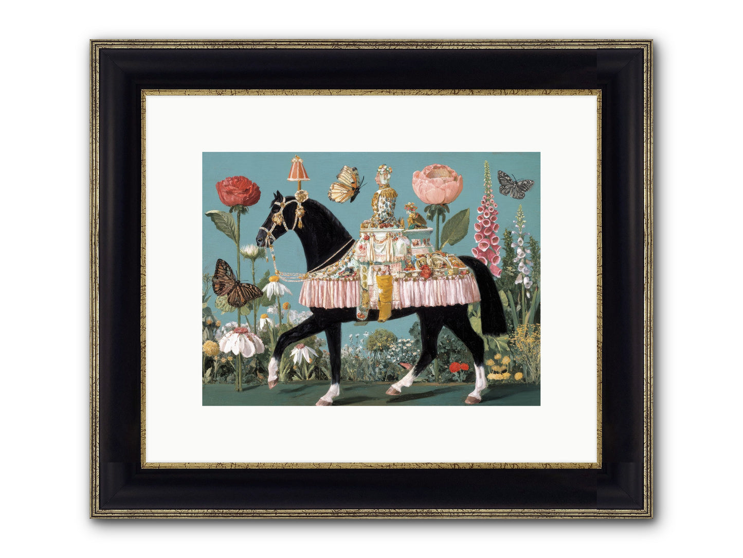 When Hearts Touch Silver Framed Print - Black & Gold 12x9