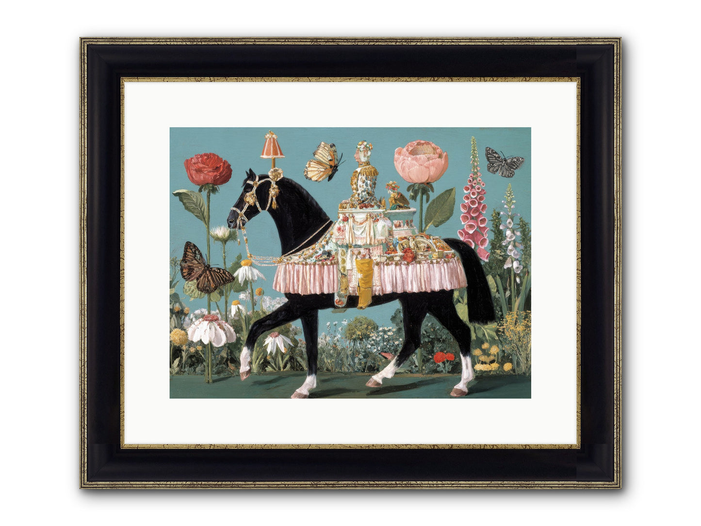 When Hearts Touch Silver Framed Print - Black & Gold 16x12