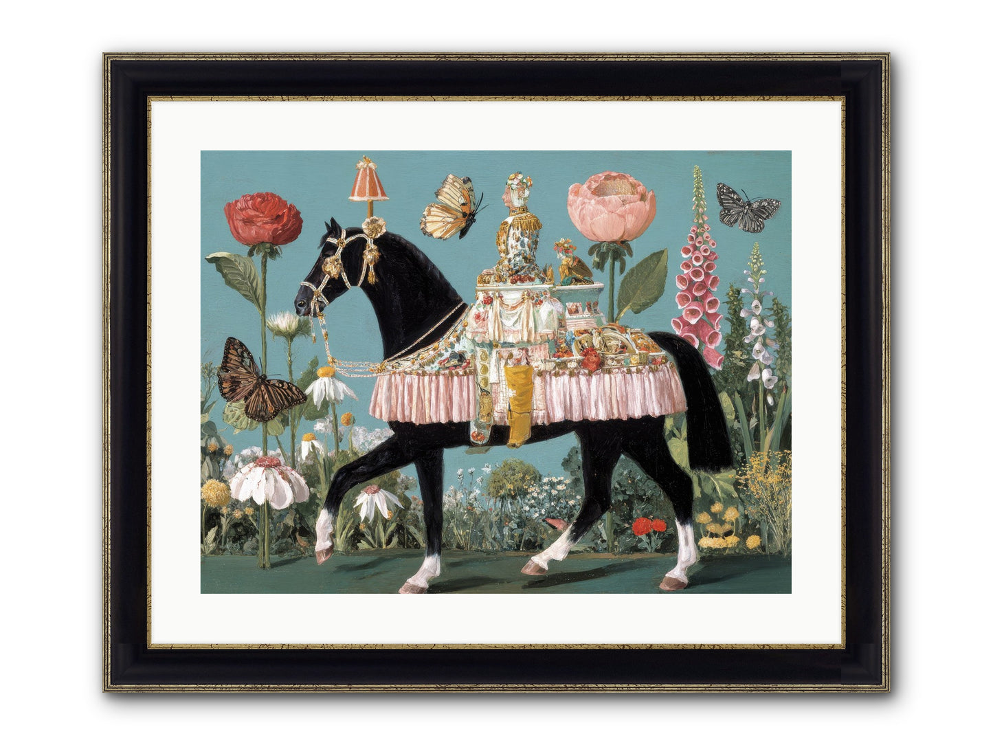 When Hearts Touch Silver Framed Print - Black & Gold 24x18
