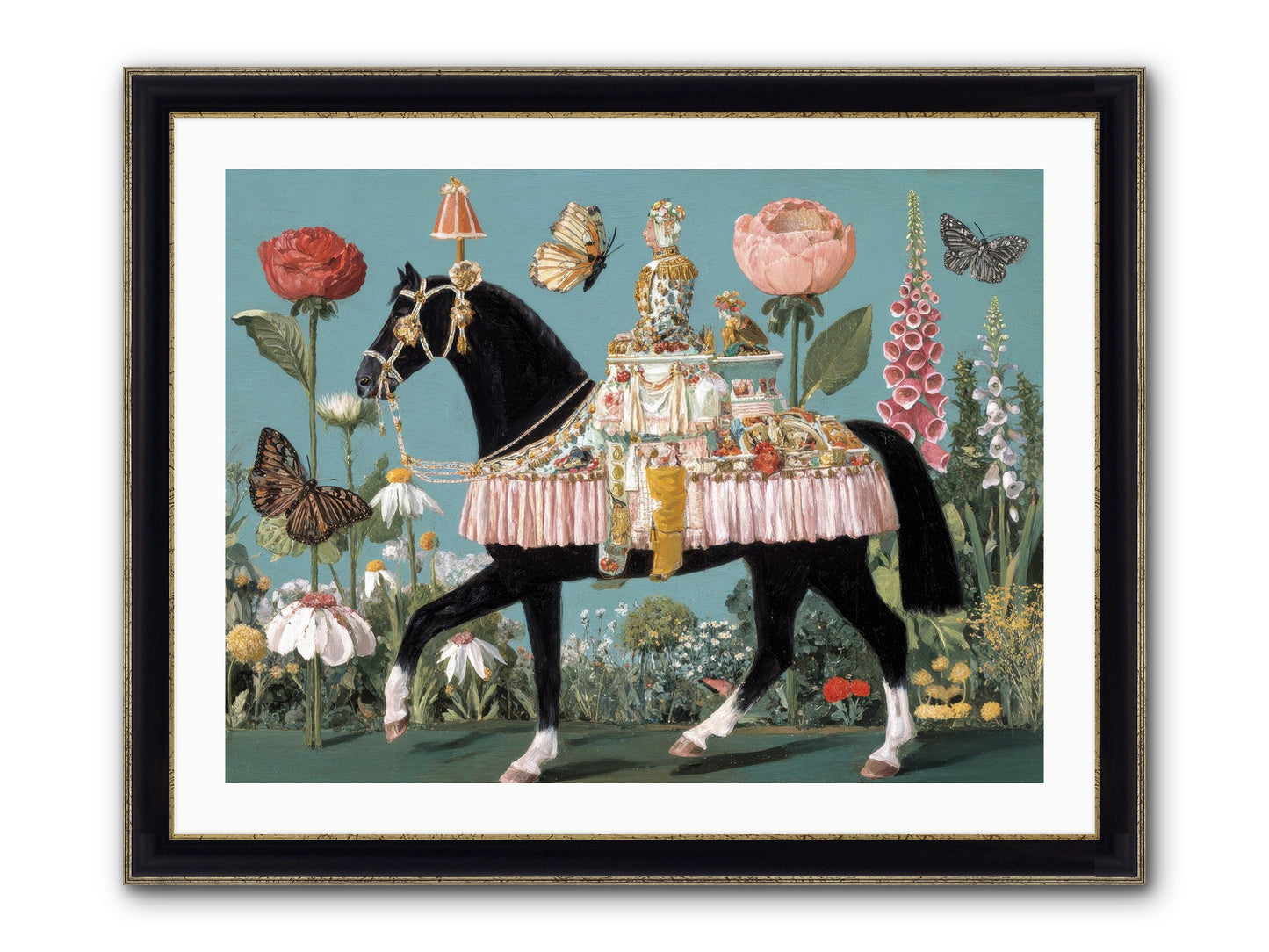 When Hearts Touch Silver Framed Print - Black & Gold 32x24