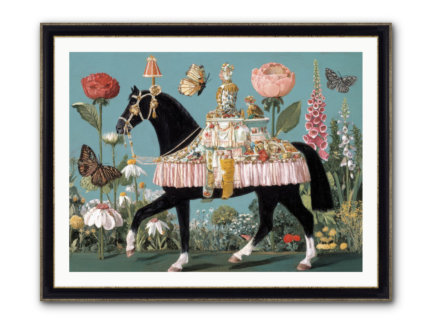 When Hearts Touch Silver Framed Print - Black & Gold 40x30