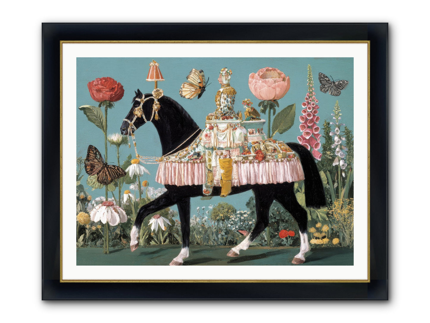 When Hearts Touch Silver Framed Print - Wide Black w/Gold 40x30