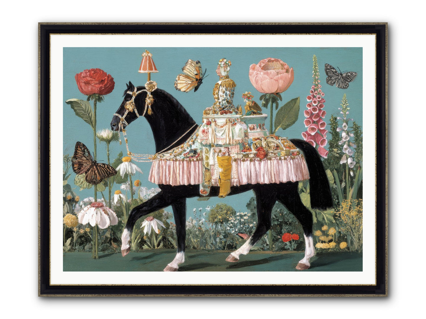 When Hearts Touch Silver Framed Print - Black & Gold 48x36