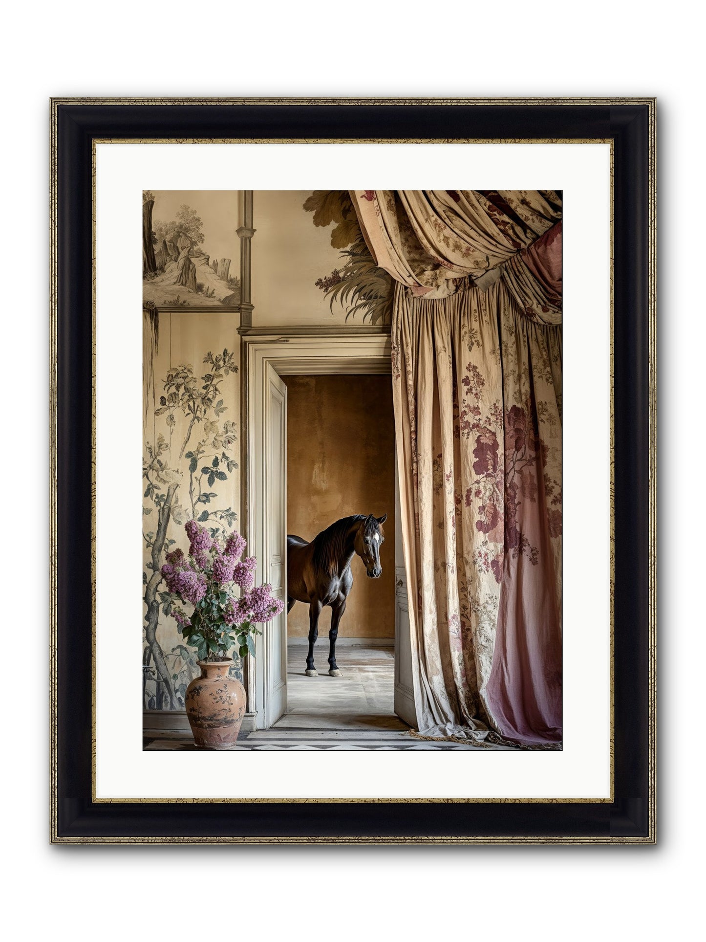 When Shadows Wore Horseshoes Framed Print - Black & Gold 18x24