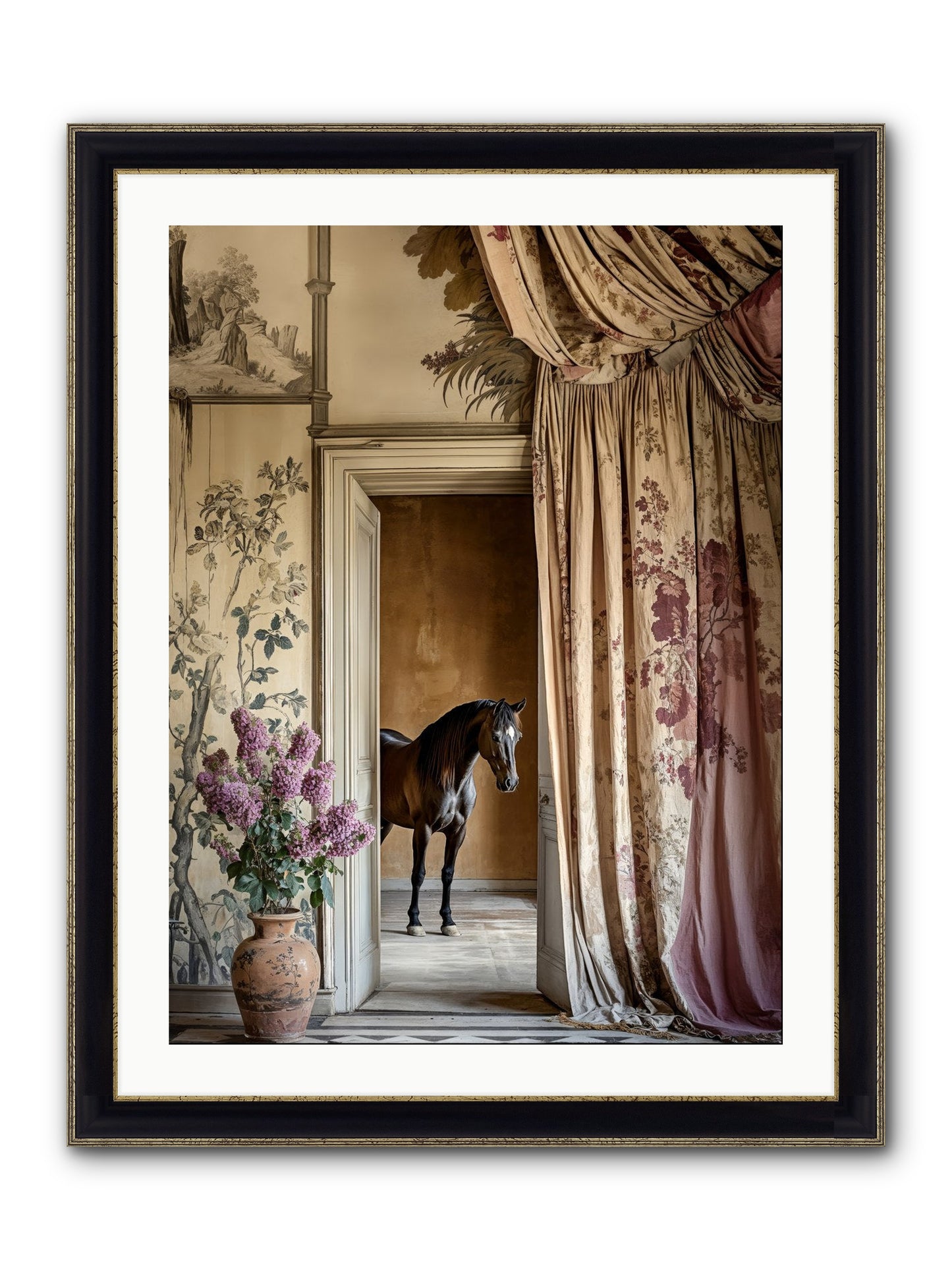 When Shadows Wore Horseshoes Framed Print - Black & Gold 24x32